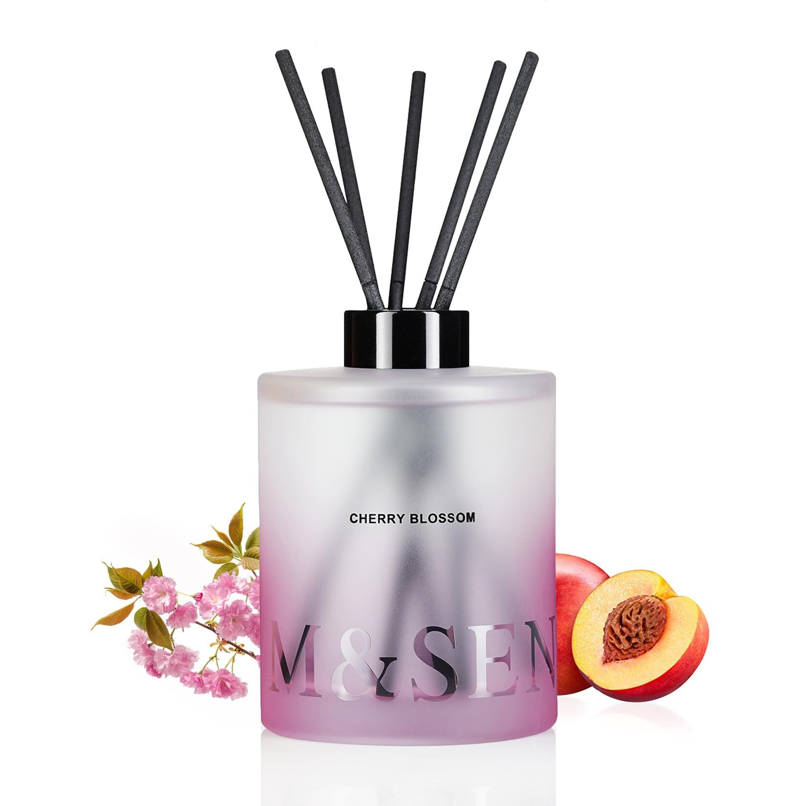 M&Sense Cherry Blossom Reed Diffuser Set - 16.9 Fl Oz Long-Lasting Scent, Non-Toxic Natural Essential Oil Diffuser With Sticks, Home Fragrance Diffuser Gift For Office Bathroom Bedroom