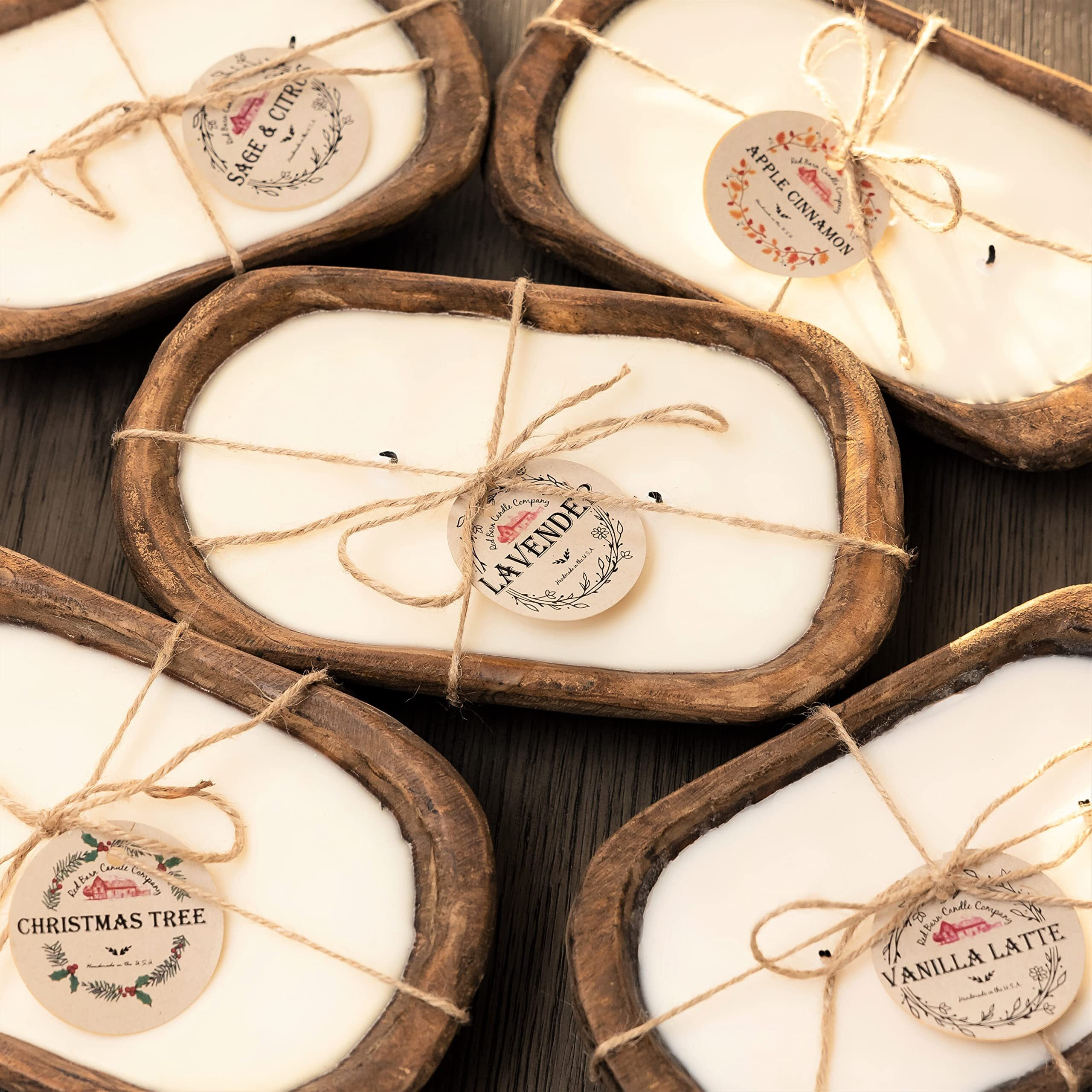 Red Barn Candle Company Wood Dough Bowl Candles | 100% Natural Soy Wax & Essential Oil Infused | Odor Eliminating + Pet Safe | Scented Candle Gifts For Men & Women (Mulled Cider, 3-Wick)