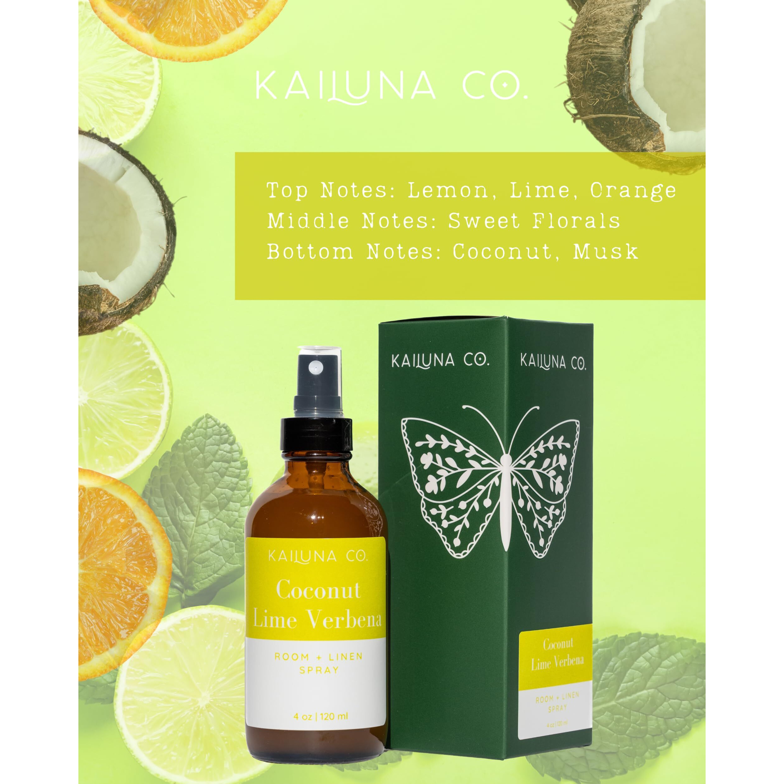 Kailuna Co. Coconut Lime Verbena Artisan Natural Room And Linen Spray With Pure Essential And Fragrance Oils, Small Batch, Made In California (4 Oz)