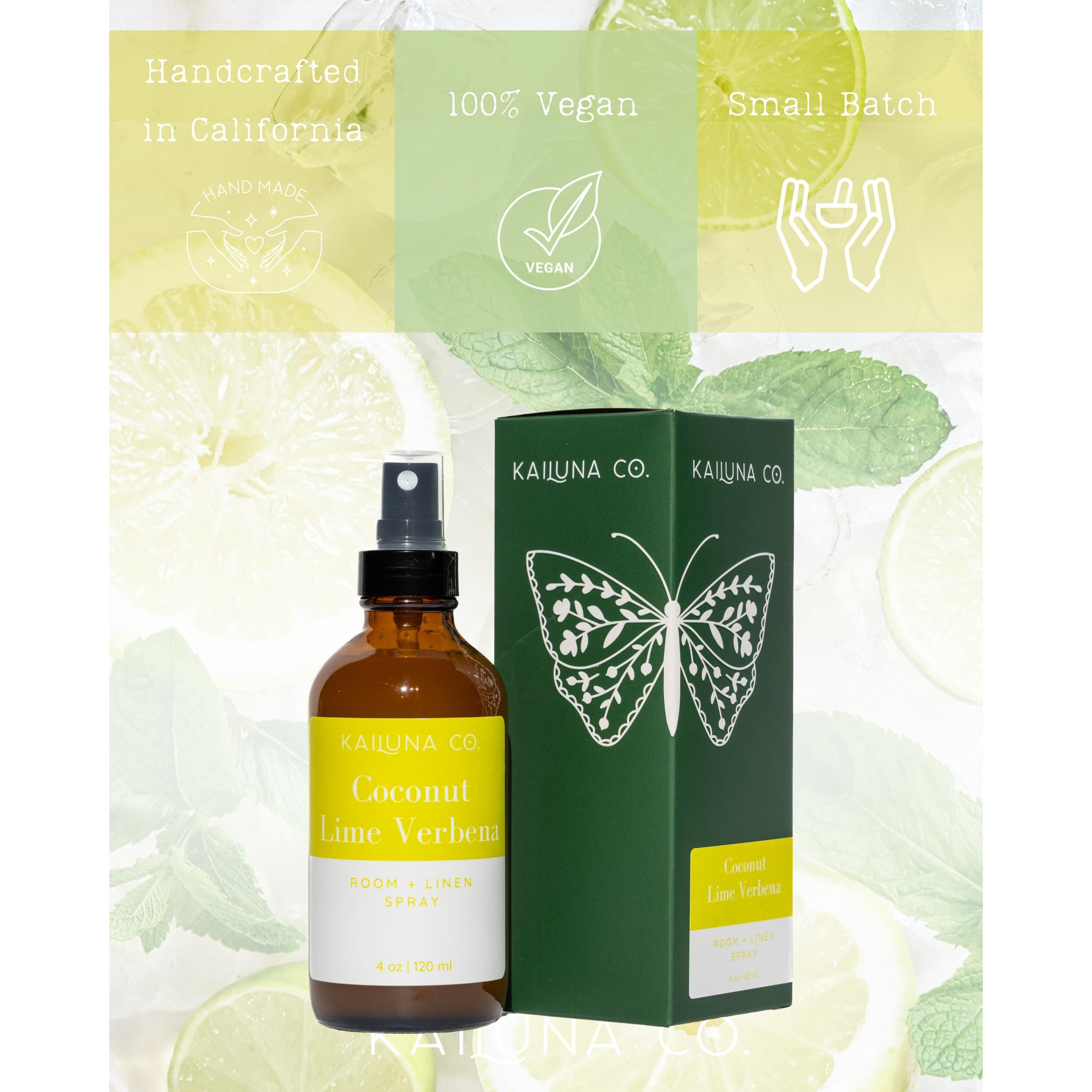Kailuna Co. Coconut Lime Verbena Artisan Natural Room And Linen Spray With Pure Essential And Fragrance Oils, Small Batch, Made In California (4 Oz)