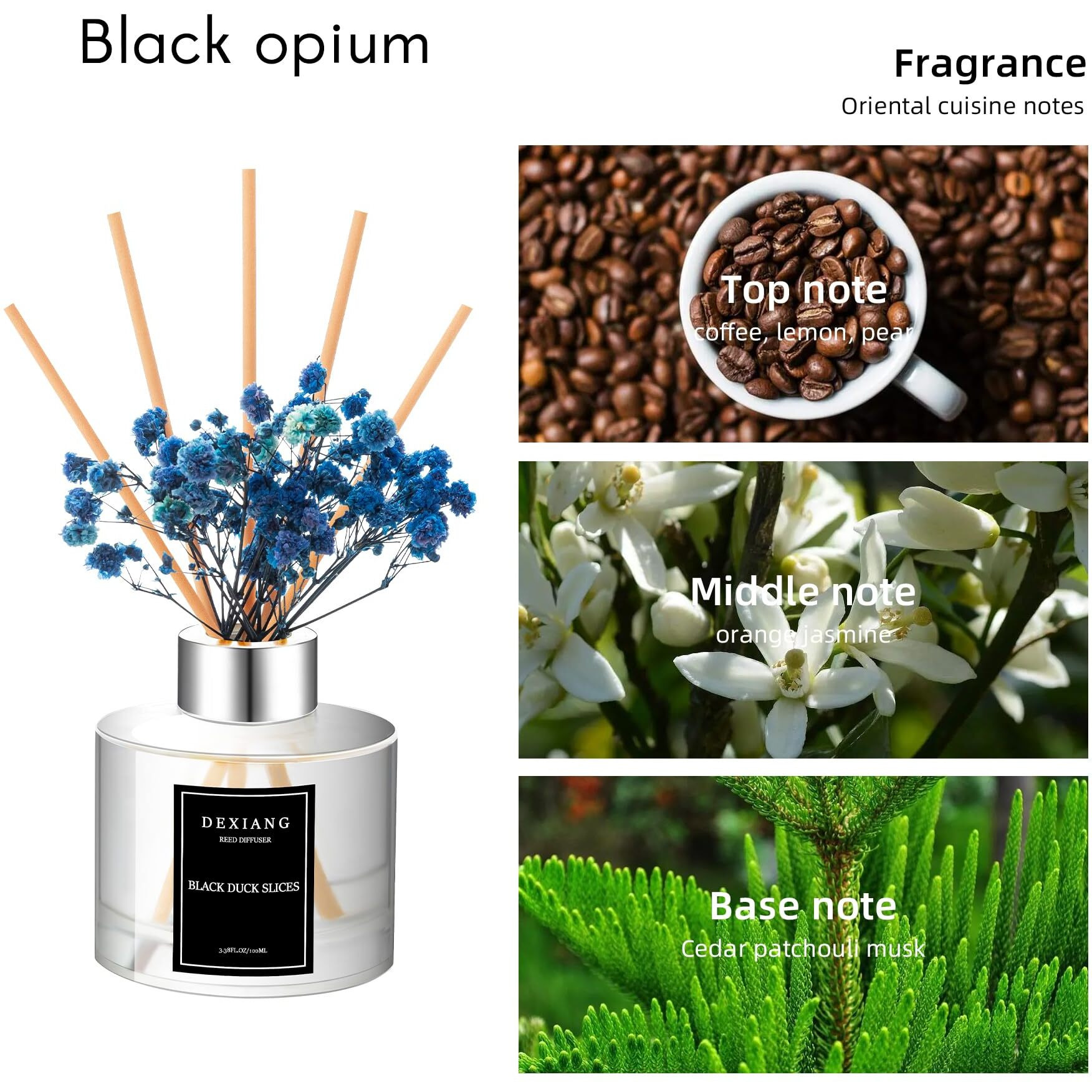 Strange Black Opium Reed Diffuser Set - 3.38 Fl Oz (100Ml) Essential Oil With 6 Reed Sticks | Home & Bathroom Decor