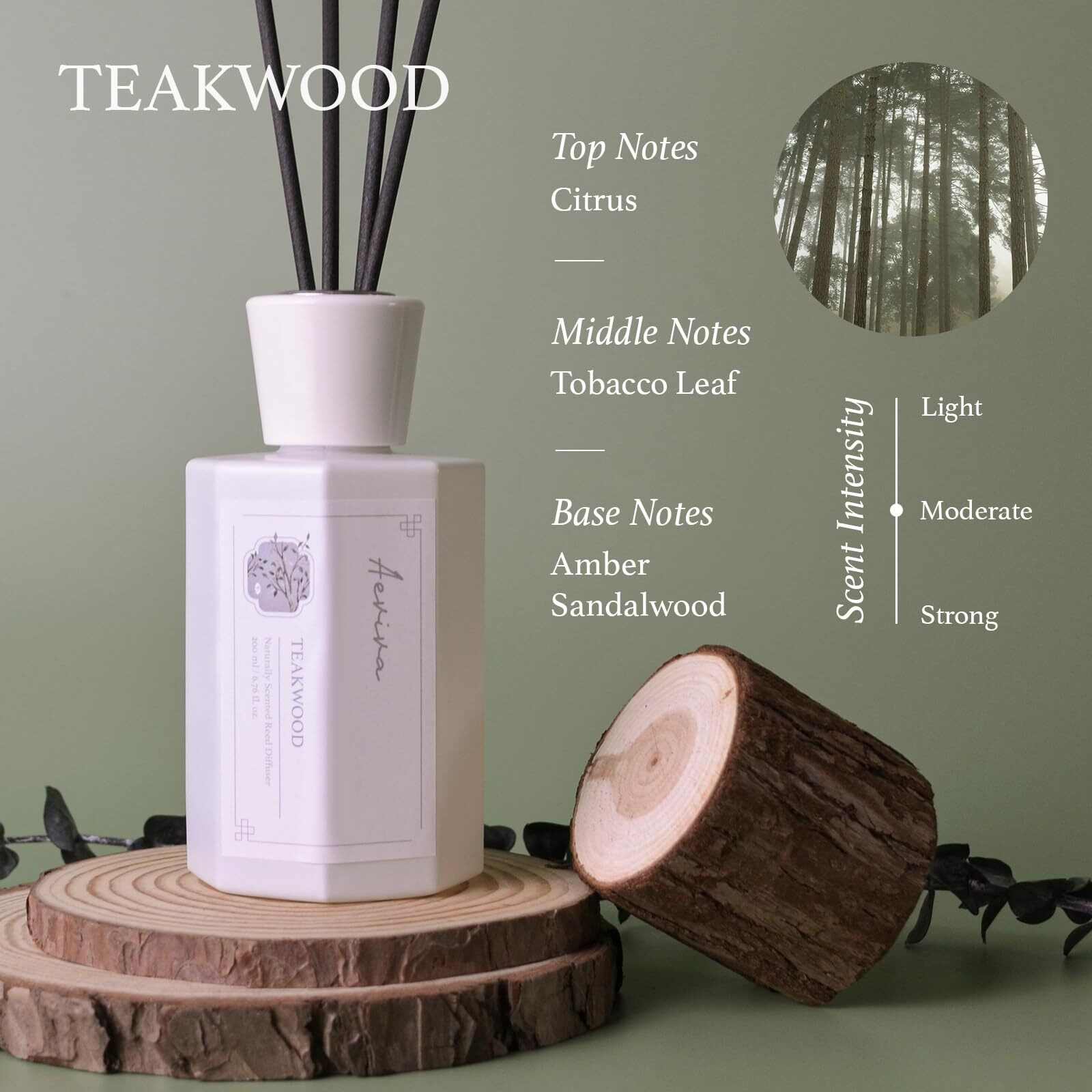 Aeviva Reed Diffuser Set, 6.7 Oz Teakwood Scented Reed Diffusers For Home With Sticks, Home Fragrance Oil Scent Diffuser For Bathroom, Decor & Gift