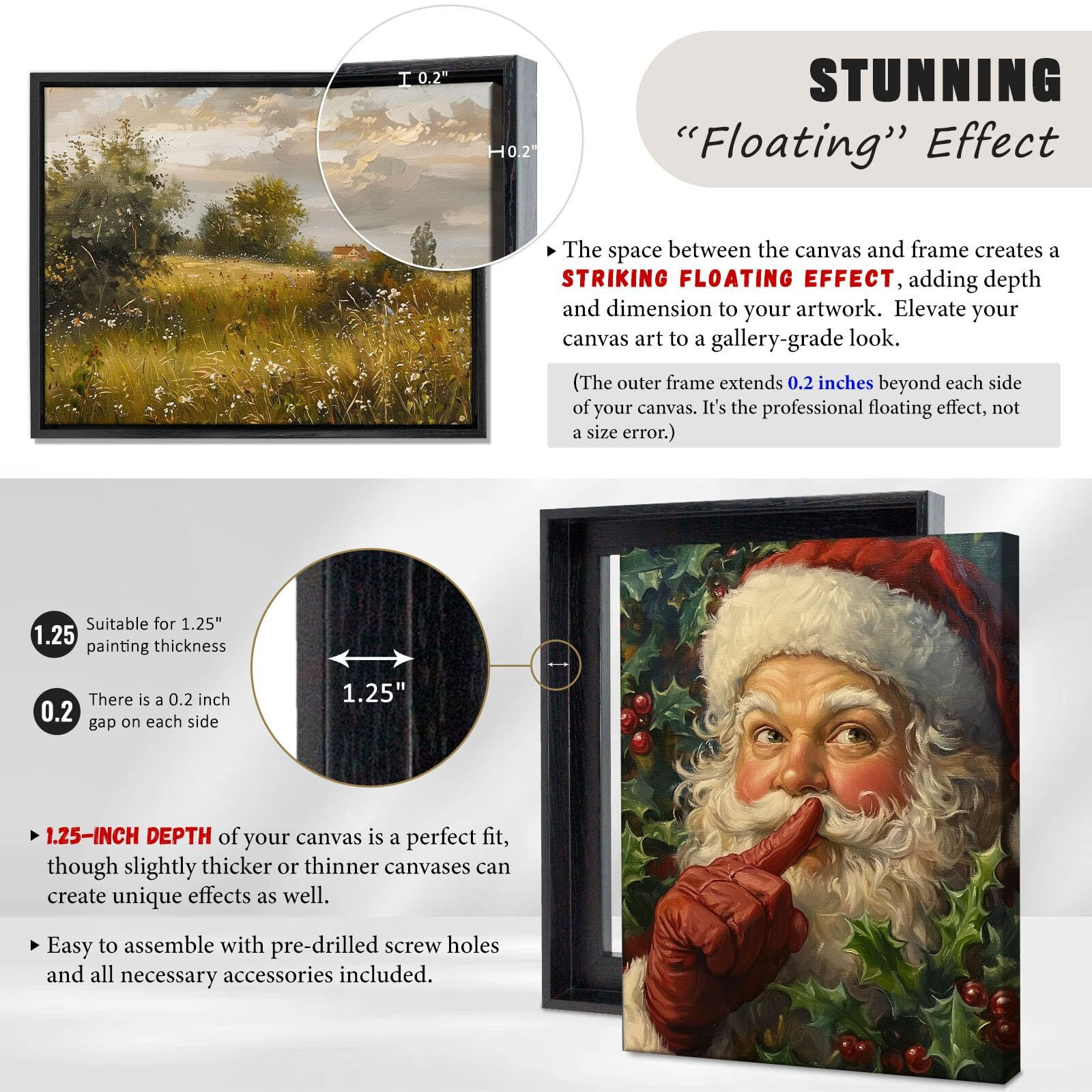Canvas Floater Frame For 1    To 1 1/4    Deep Gallery-Wrapped Canvas, Modern Wood-Look Floating Frame For Finished Wall Art, Oil Paintings For Gallery Bedroom Studio, Made In Usa(Black,12X18Inch)