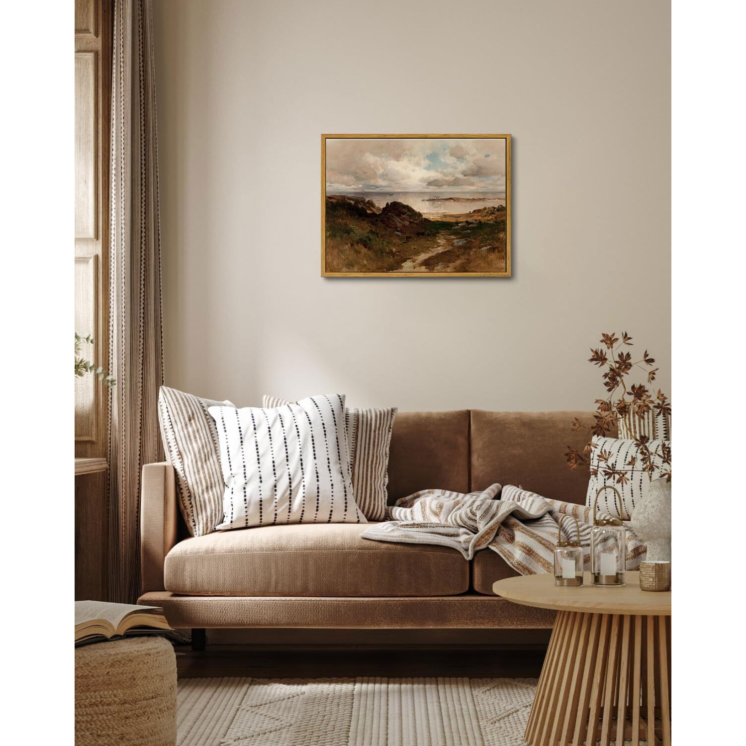 Oiqartoiq Framed Vintage Landscape Wall Art Coast Natural Scenery Oil Painting Canvas Prints Country Farmhouse Aesthetic Decor Pictures For Kitchen Bedroom Living Room Bathroom
