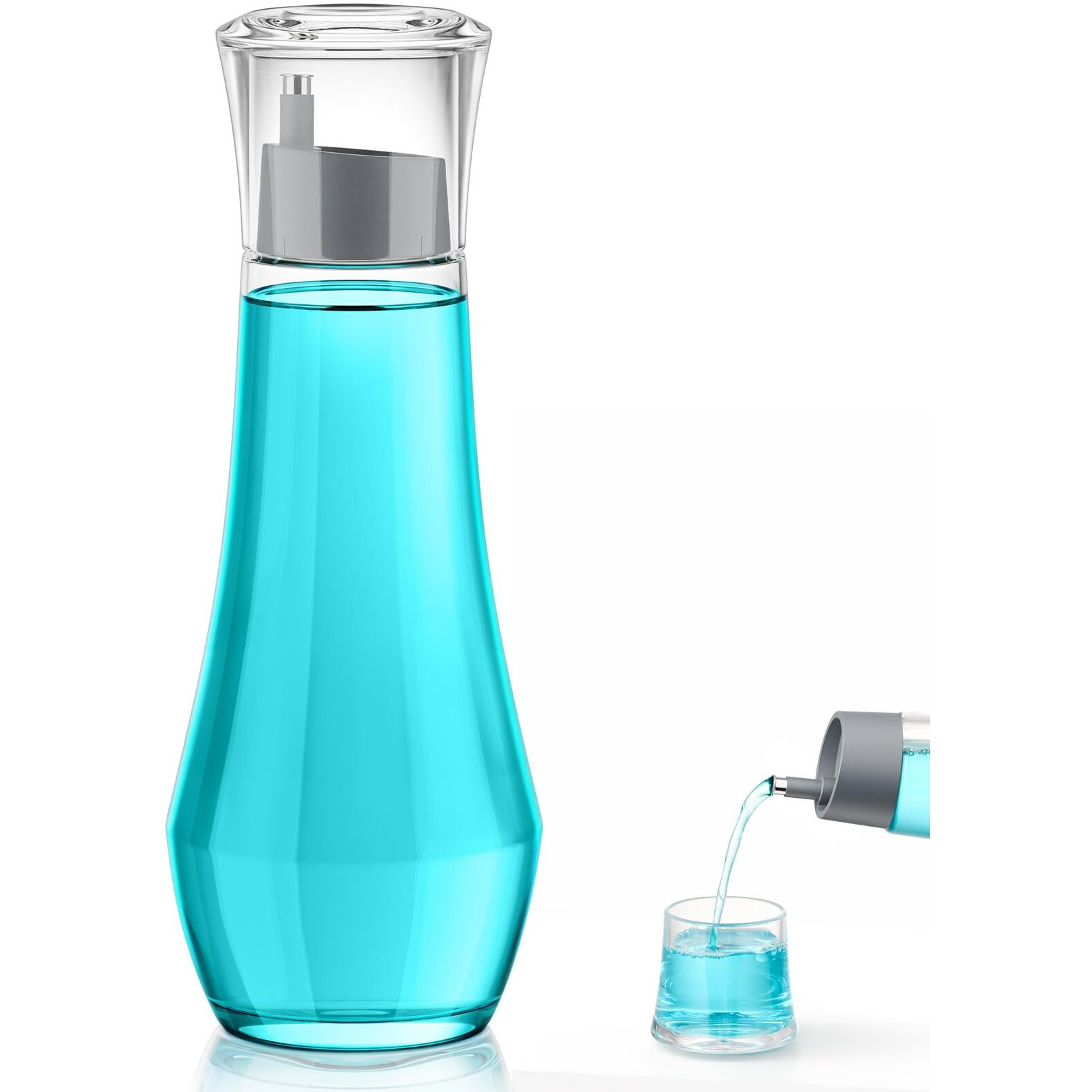 Vitviti Glass Mouthwash Dispenser For Bathroom, 8.8Oz Mouth Wash Container Bottle With Lid Cup, Small Clear Refillable Mouthwash Dispenser Decanter For Countertop, Gray