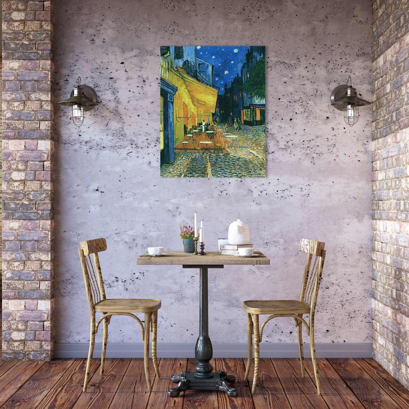 Van Gogh Canvas Wall Art Caf   Terrace At Night Oil Painting Picture Reproduction Bedroom Decor - Famous Art Prints Large Modern Artwork Framed Poster Home Decoration 16"" X 20""