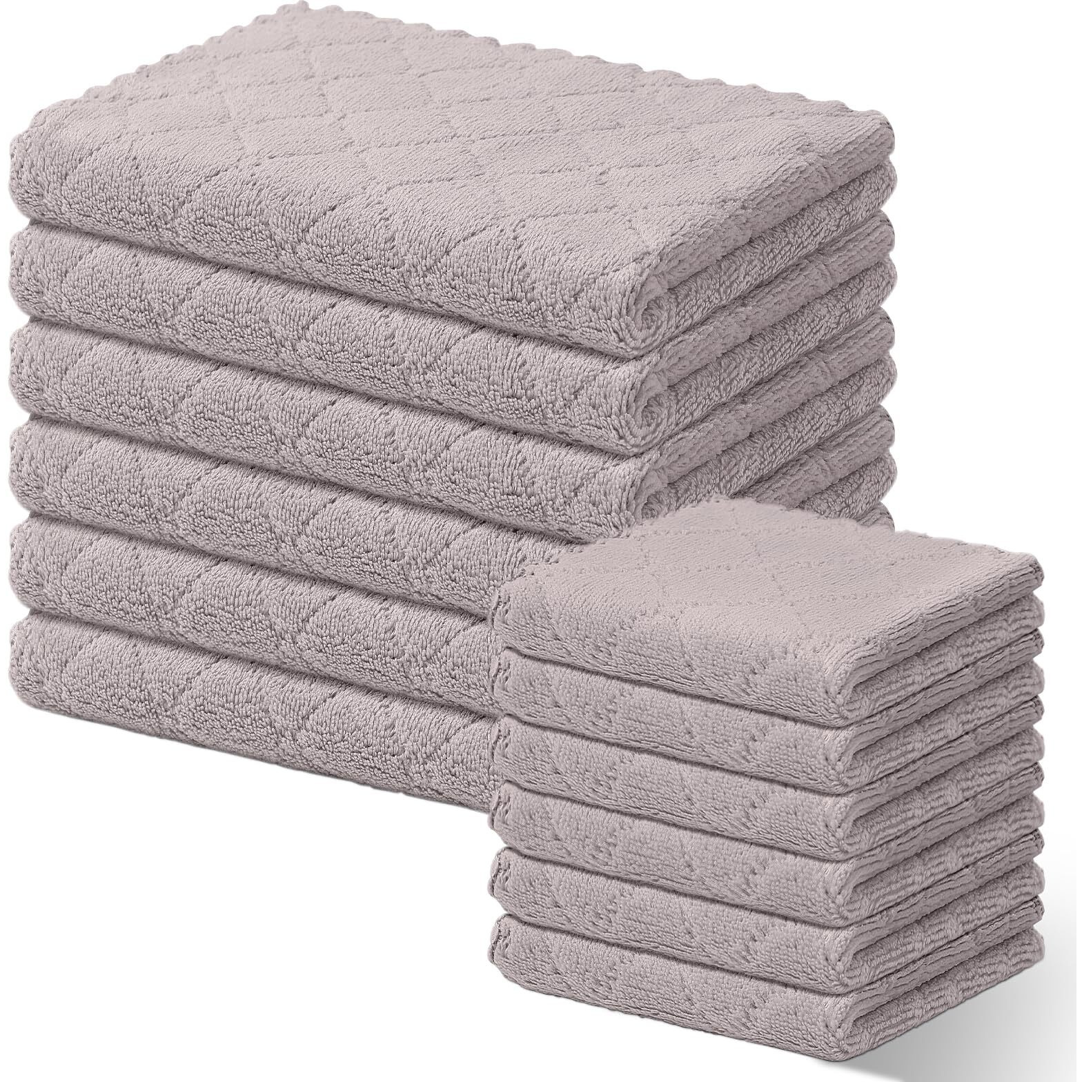 Homaxy Kitchen Towels And Dishcloths Set, 10 X 10 And 13 X 19 Inches, Set Of 12 Super Soft And Absorbent Coral Velvet Kitchen Towels, No Lint And Nonstick Oil Fast Drying Dish Towel, Grey