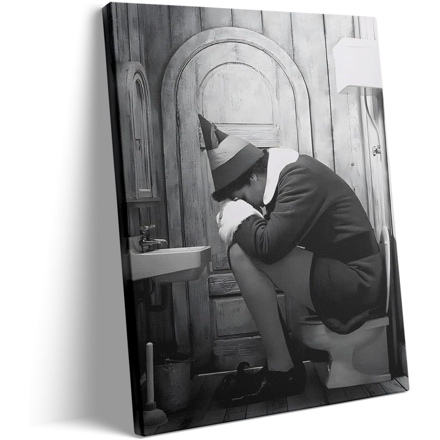 B.B.F Make Funny Framed Canvas Wall Art Bathroom Decor Black And White Comedy Elf Movies Poster Bathroom Oil Painting Modern Toilet Artwork For Living Room Dorm Wall Home Decoration (20X24Inch)