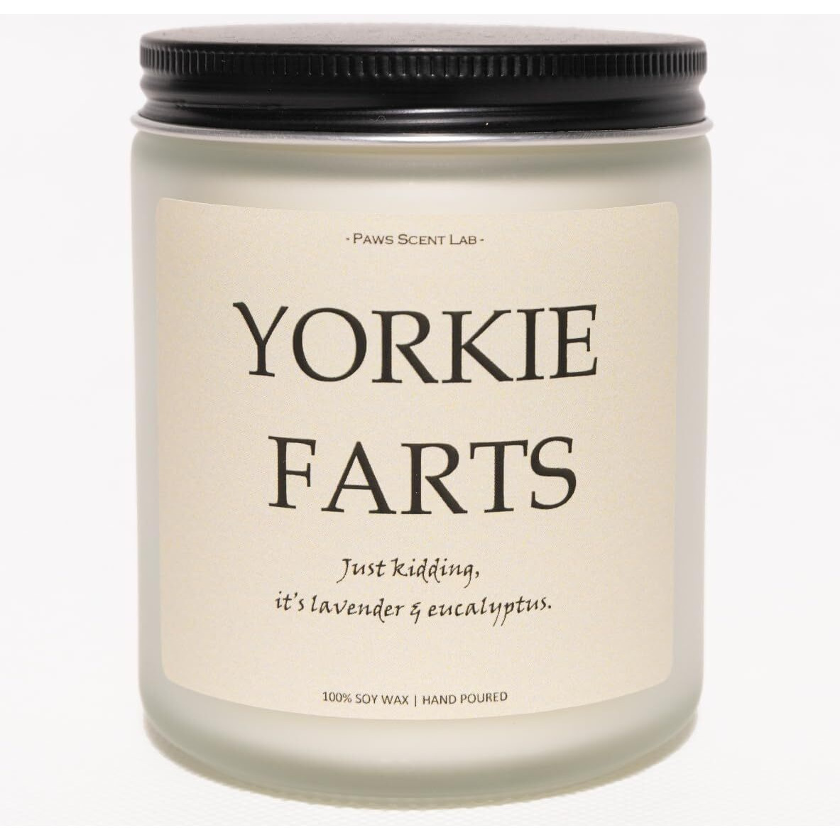 Yorkie Gifts & Decor, Dog Farts Candle, Yorkie Gifts For Women, Dog Mom Gifts For Women - Lavender & Eucalyptus, Crafted By Natural Soy Wax & Natural Essential Oils, 7Oz