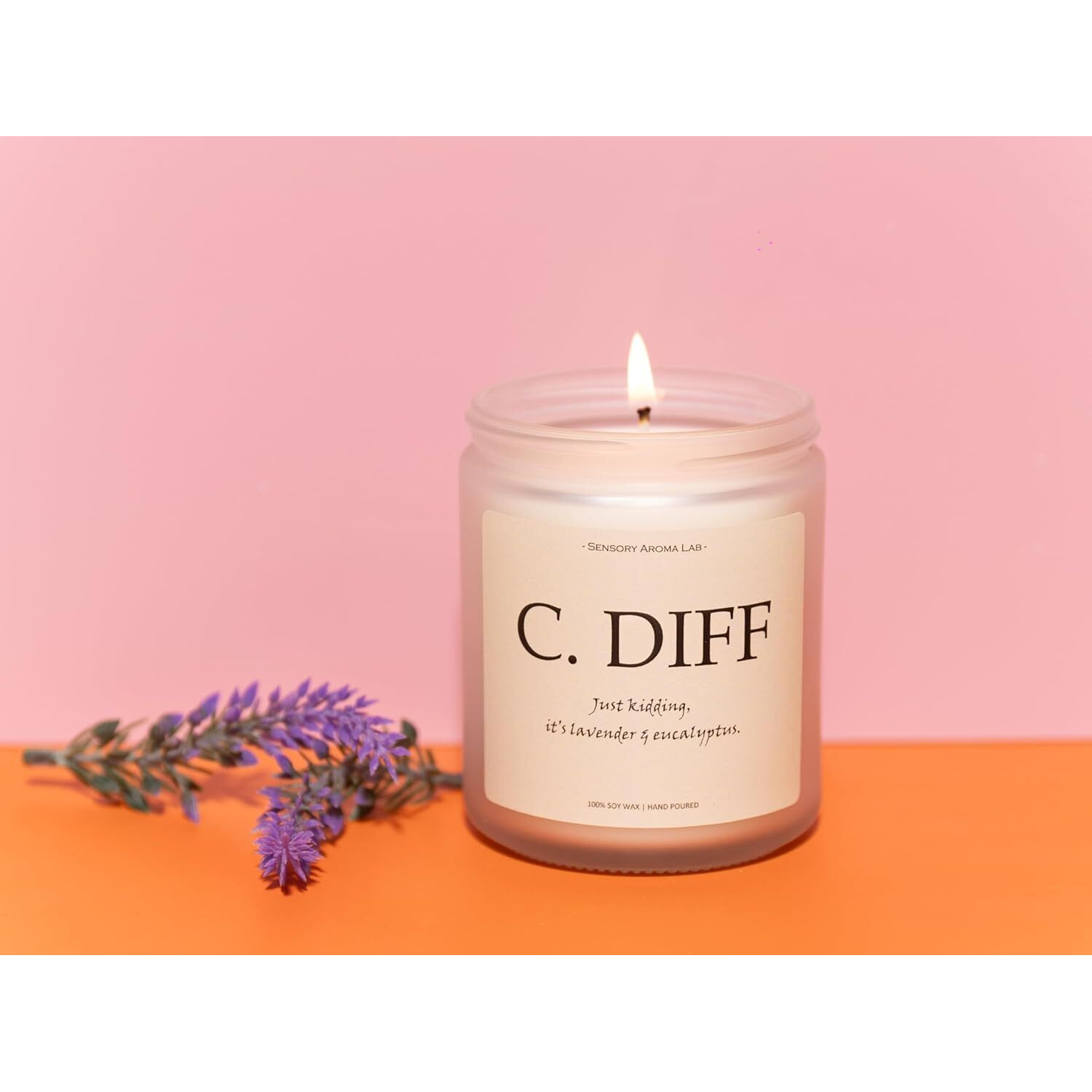 Smells Like C.Diff Candle, Nurse Gifts For Women, Rn Gifts For Nurses - Lavender & Eucalyptus, Crafted By Natural Soy Wax & Natural Essential Oils, 7Oz