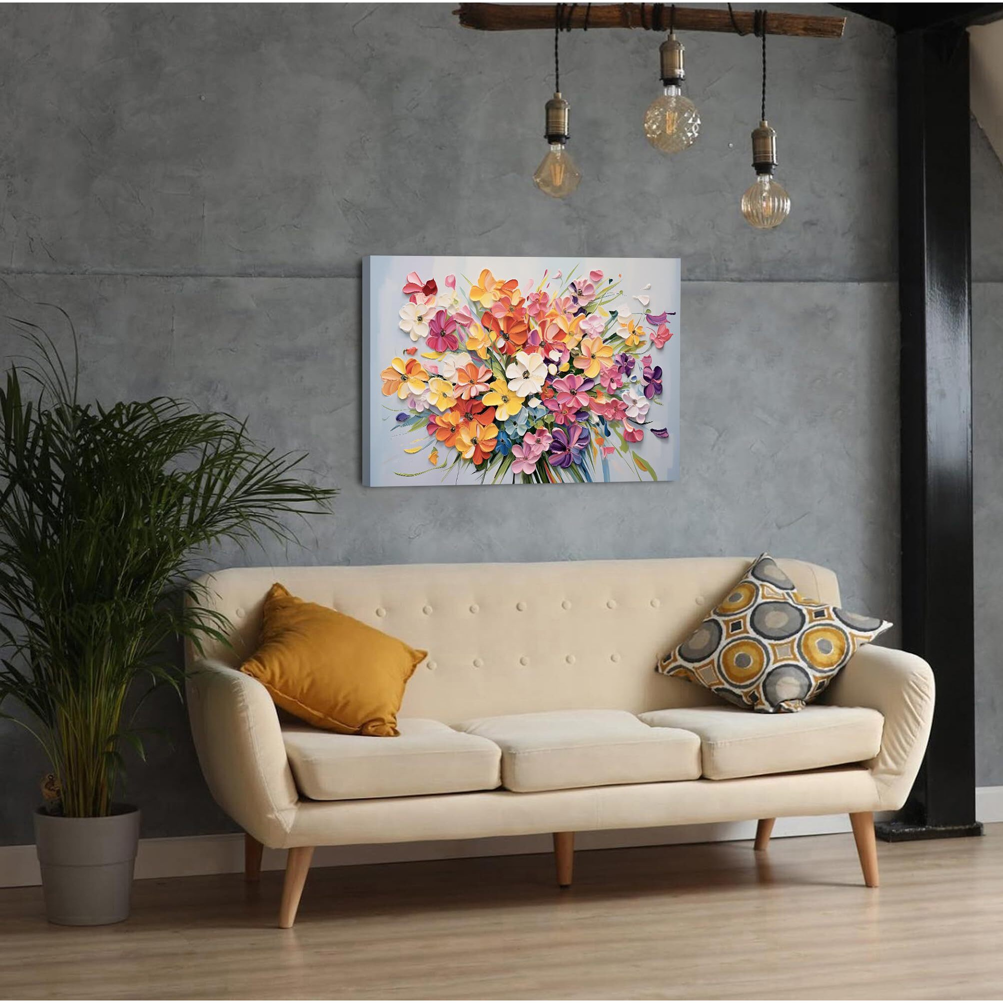 Pink Orange Flower Canvas Wall Art Girls Room Wall Decor Colorful Floral Oil Painting Prints Red Wildflower Picture Aesthetic Country Bouquet Modern Artwork Bathroom Kitchen Home Decorations 20X30