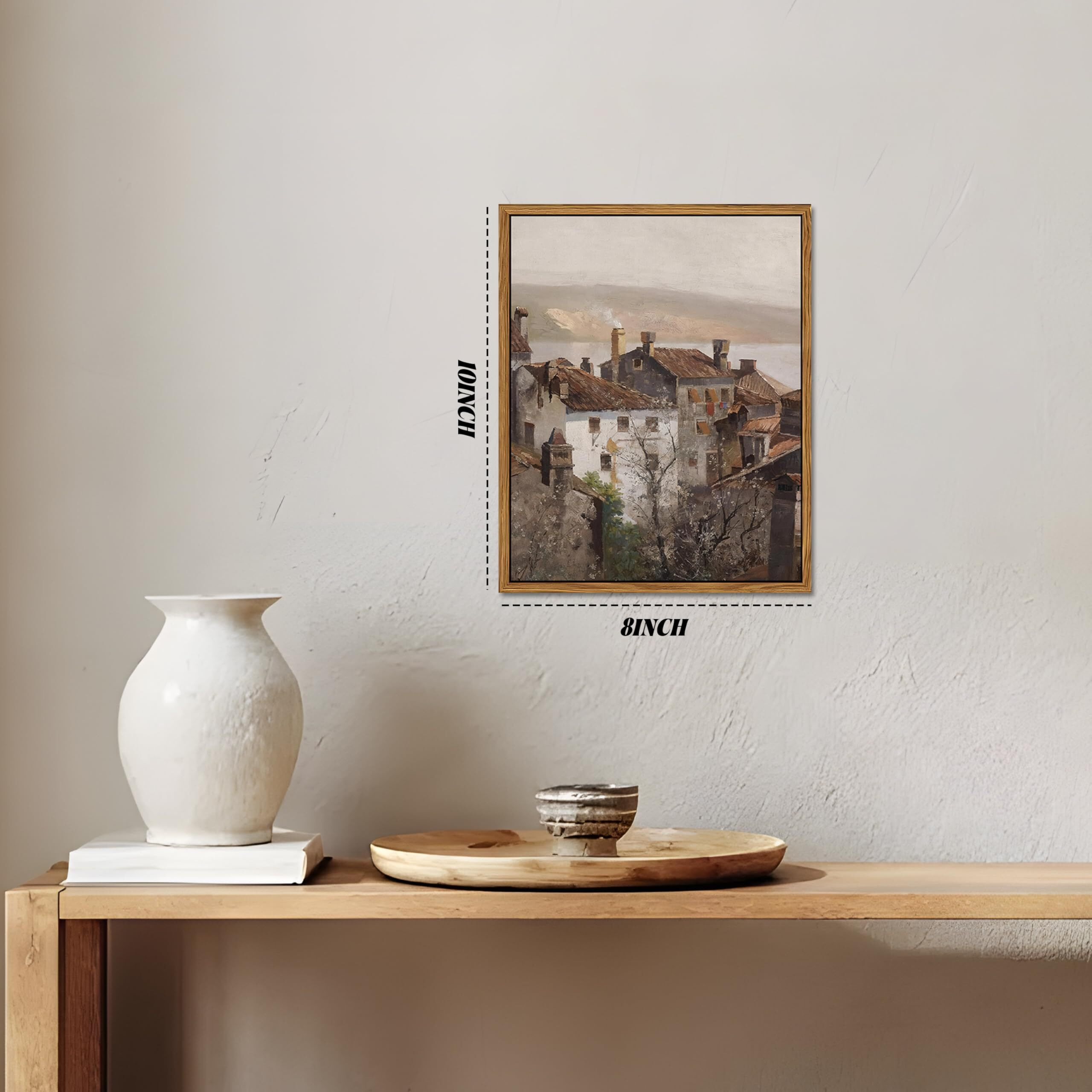Floating Framed Vintage Canvas Wall Art, European Country Towns Wall Decor Oil Paintings Artwork, Rustic Farmhouse Posters Prints Pictures For Living Room Hallway Bedroom 8X10 Inch