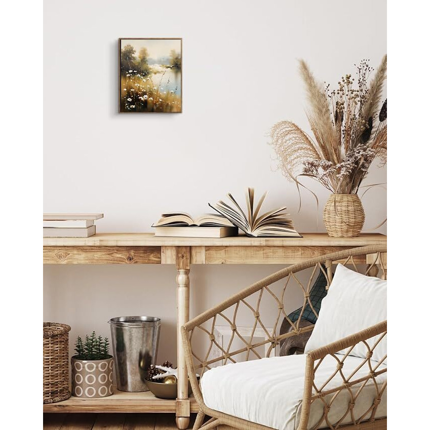 Artzio Landscape Framed Wall Art,Nature Wildflower Plant Wall Decor,Floral Prints Oil Canvas Painting,Decorations For Bedroom,Farmhouse Bathroom Decor,8X10In Ready To Hang