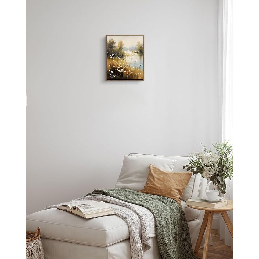 Artzio Landscape Framed Wall Art,Nature Wildflower Plant Wall Decor,Floral Prints Oil Canvas Painting,Decorations For Bedroom,Farmhouse Bathroom Decor,8X10In Ready To Hang