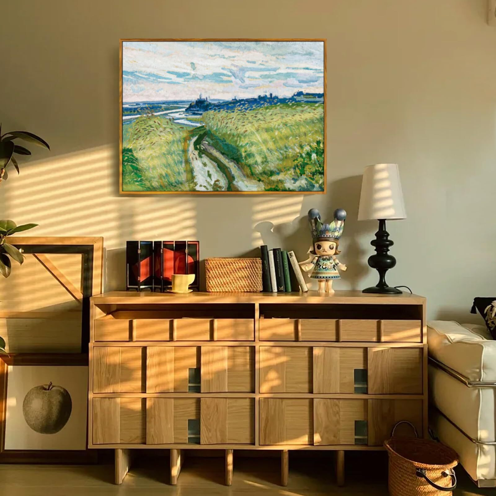 Crmotu Vintage Framed Wall Art, Rural Landscape Oil Paintings, Nature Scenery Canvas Prints, Abstract Wilderness Path Wall Decor For Bedroom Bathroom Kitchen Rustic Home Aesthetic Pictures 12X16In