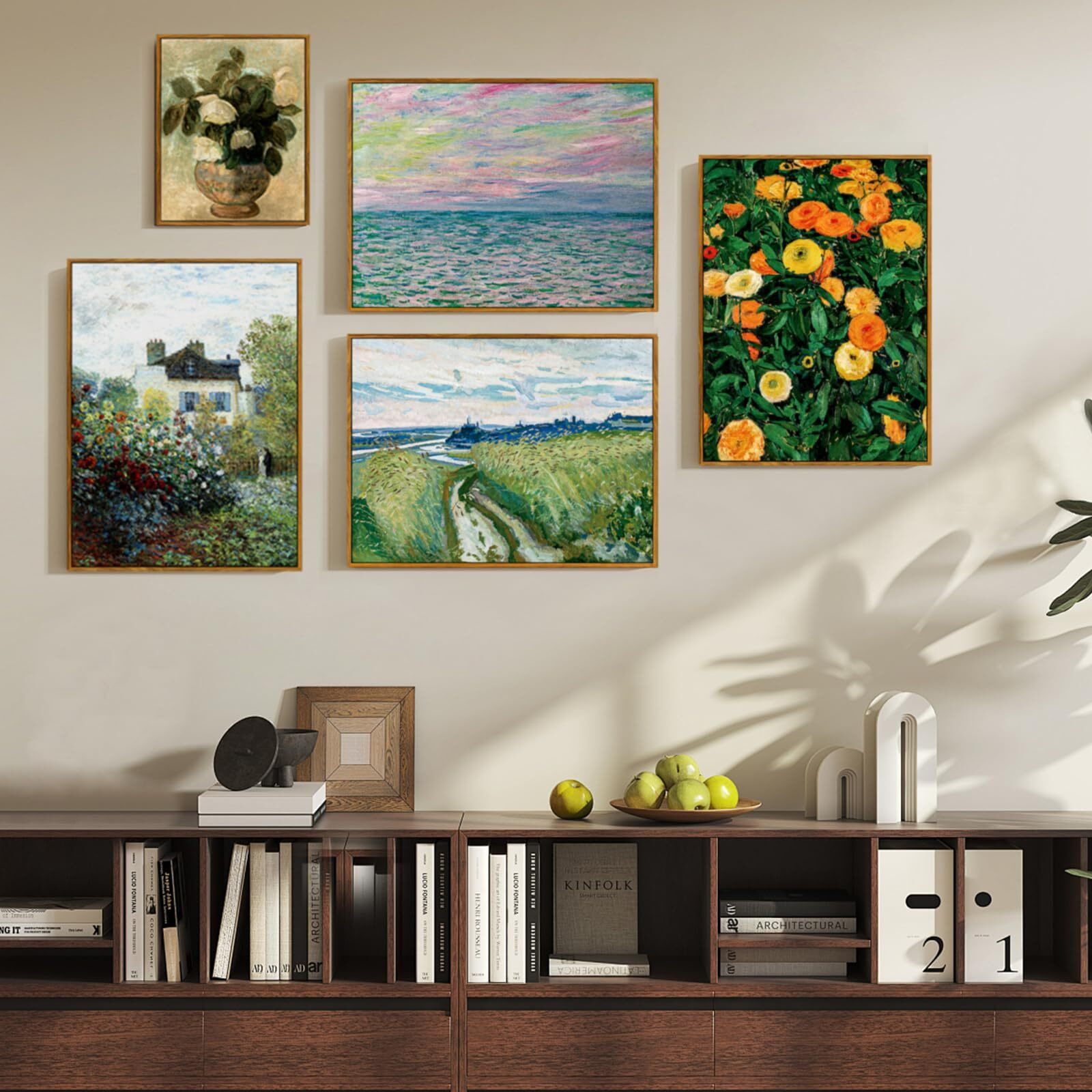 Crmotu Vintage Framed Wall Art, Rural Landscape Oil Paintings, Nature Scenery Canvas Prints, Abstract Wilderness Path Wall Decor For Bedroom Bathroom Kitchen Rustic Home Aesthetic Pictures 12X16In