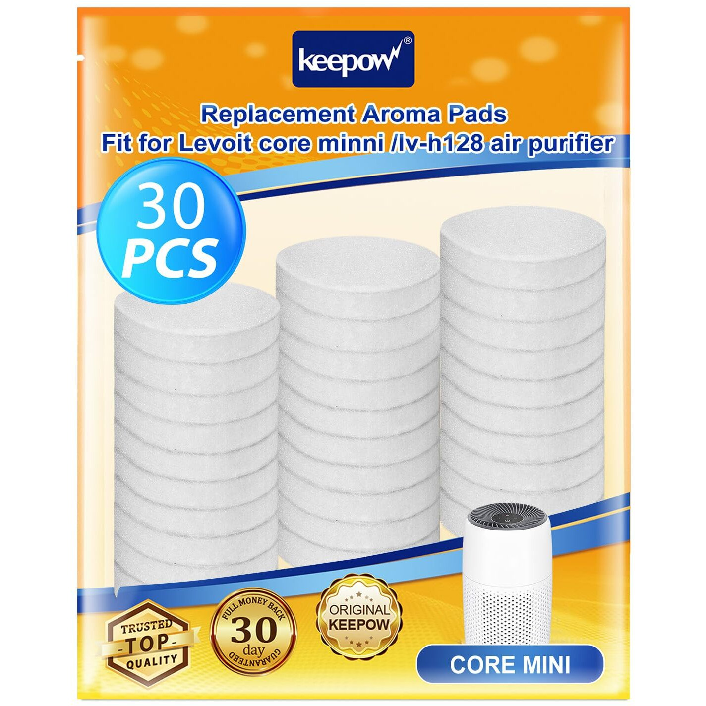 Keepow 30 Pack Aroma Pads Refills Compatible With Levoit Core Mini/Lv-H128 Air Purifier, Essential Oil Pads Replacement Aromatherapy Refill Pads