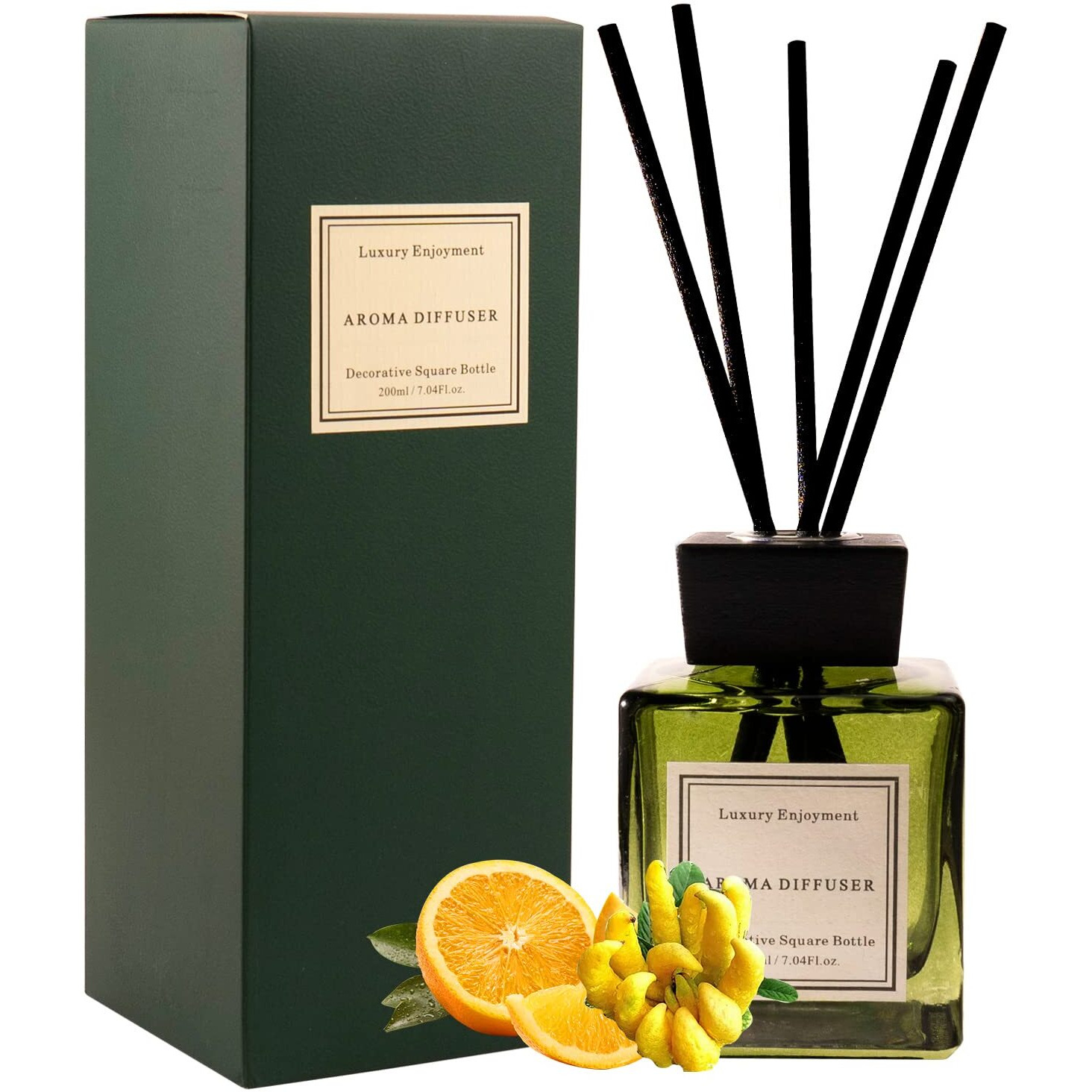 Oud & Bergamot Reed Diffuser Long-Lasting Fragrance Air Freshener Diffuser Hotel Collection Diffuser Oil 7.04 Oz - Green