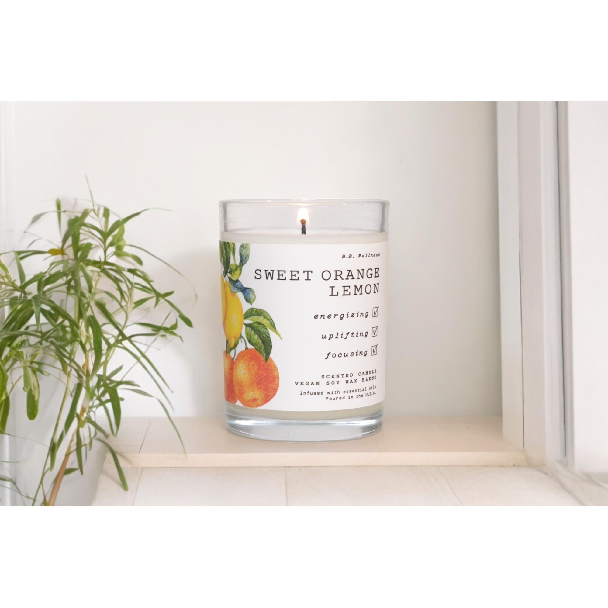 Leoben Company | B.B. Wellness | Hand Poured Soy Wax | Made In Small Batches | 40 Hours | 9 Oz | Infused With Natural Essential Oils | Vegan (Sweet Orange Lemon)