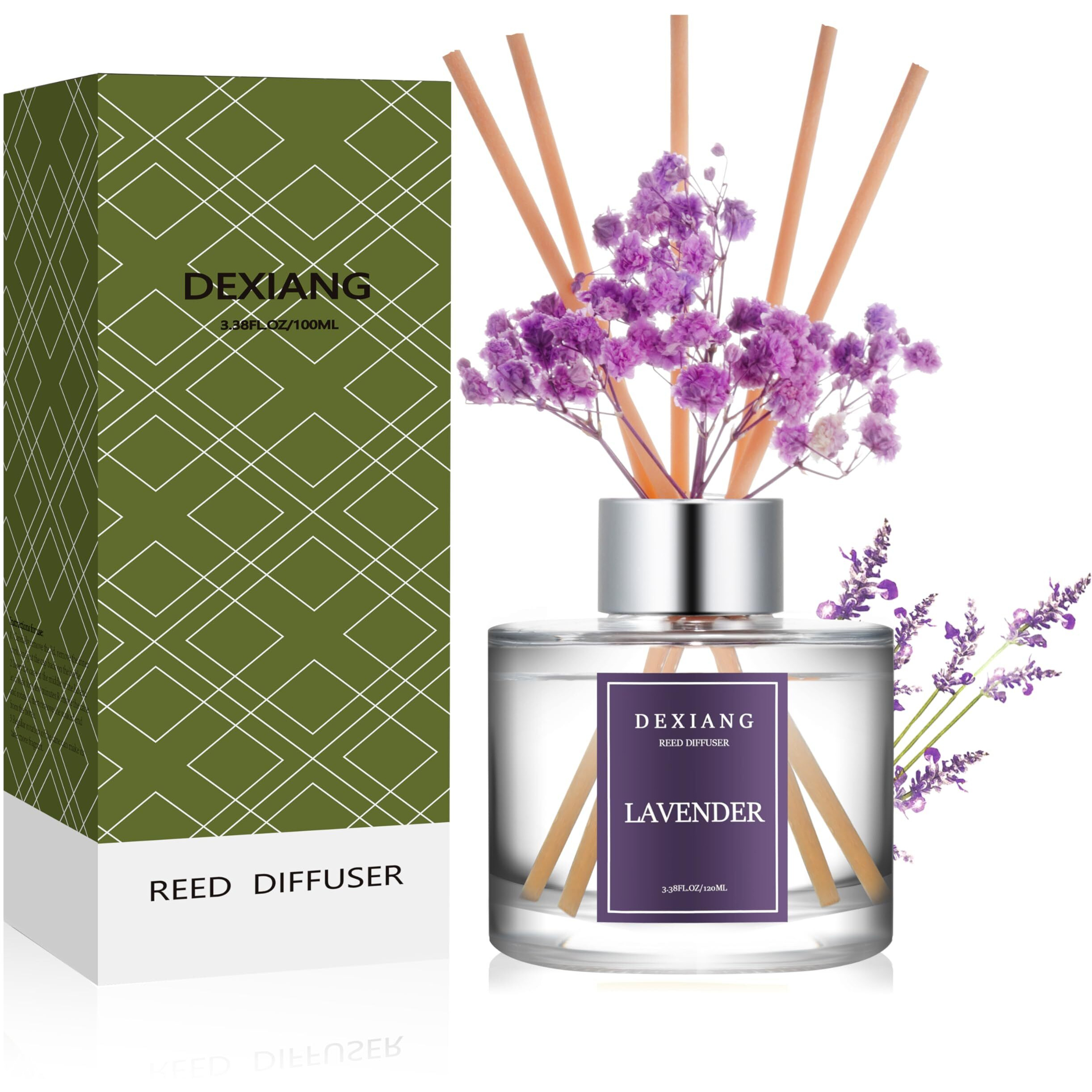 Fresh Lavender Reed Diffuser Set - 3.38 Fl Oz (100Ml) Essential Oil With 6 Reed Sticks | Home & Bathroom Decor