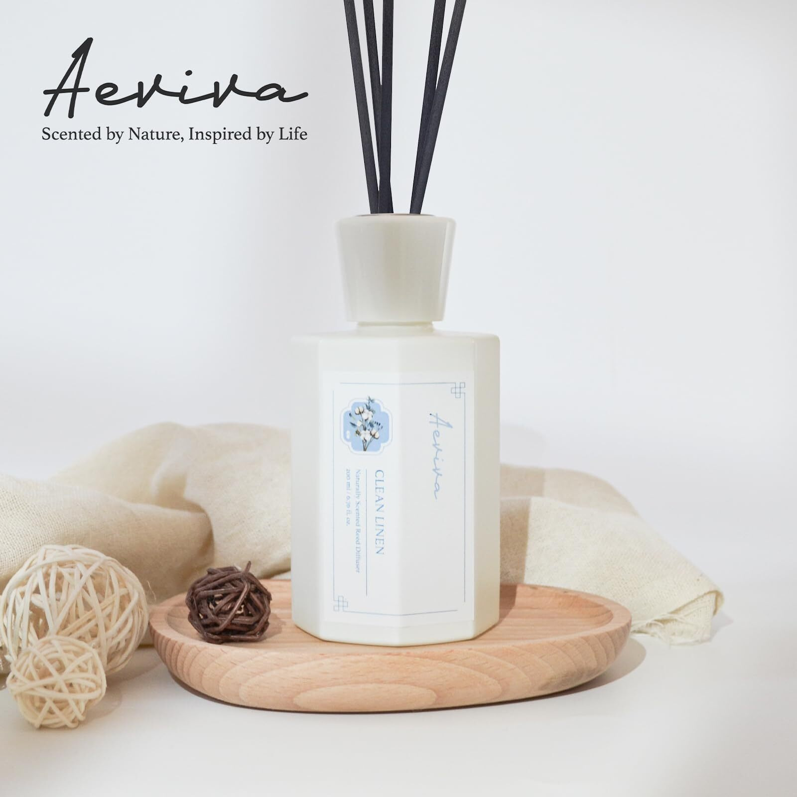Aeviva Reed Diffuser Set, 6.7 Oz Clean Linen Scented Reed Diffusers For Home With Sticks, Home Fragrance Oil Scent Diffuser For Bathroom, Decor & Gift