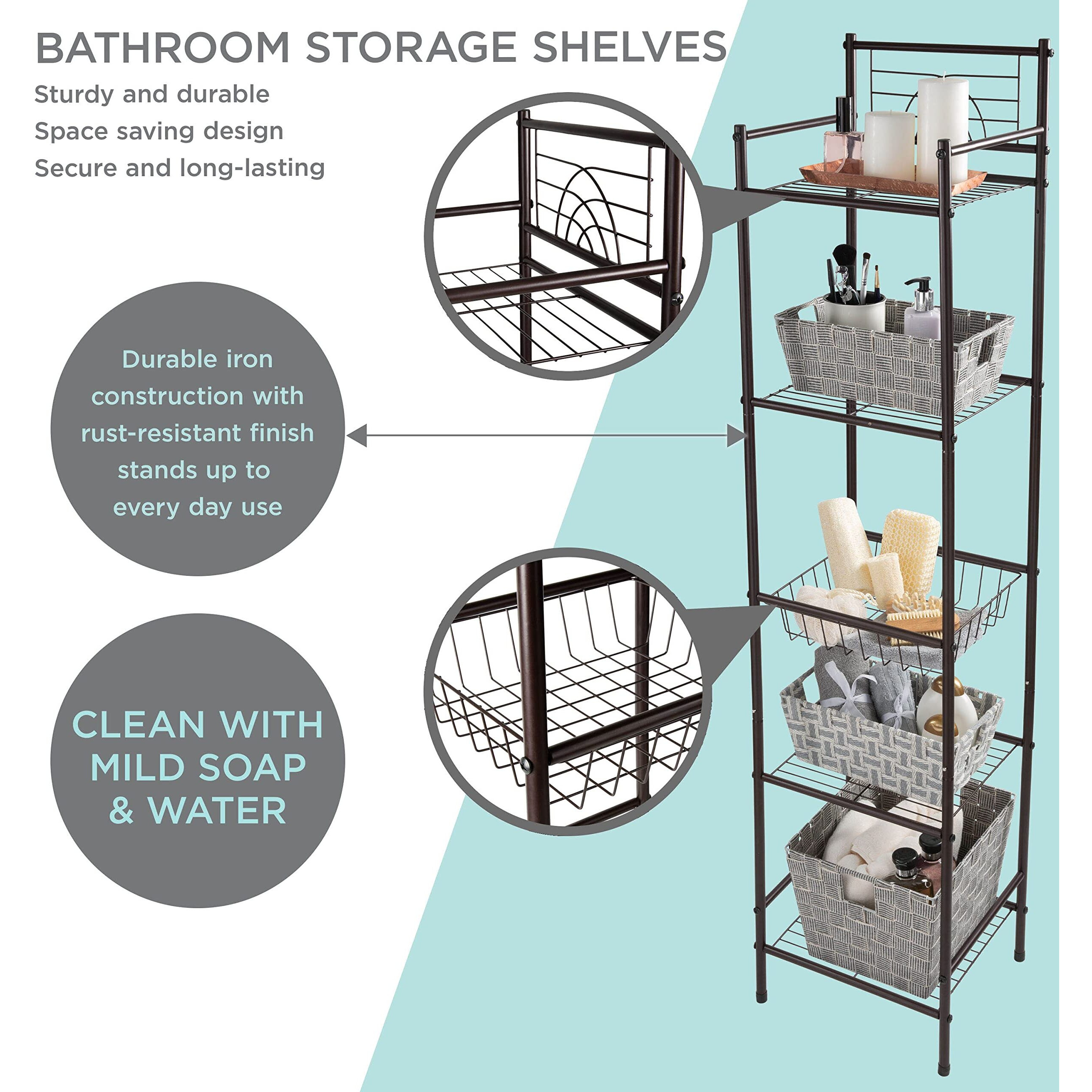 Bath Bliss 5 Tier Storage Shelf | 13"&quotX 11.6"&quotX 54.5"" | Freestanding | Bathroom Storage | Rust Resistant | Easy Assemble | Oil Rubbed Bronze