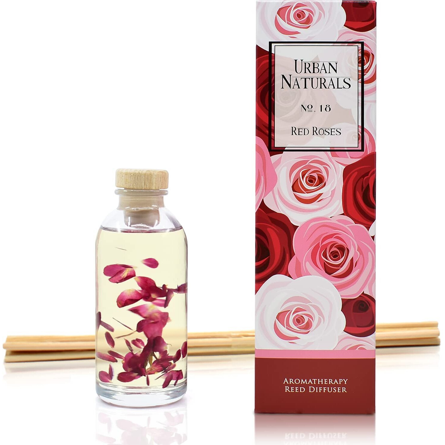 Urban Naturals Red Roses Reed Diffuser Oil Gift Set| Floral Scented Sticks Room Freshener For Bathroom, Kitchen & Bedroom | Great Idea