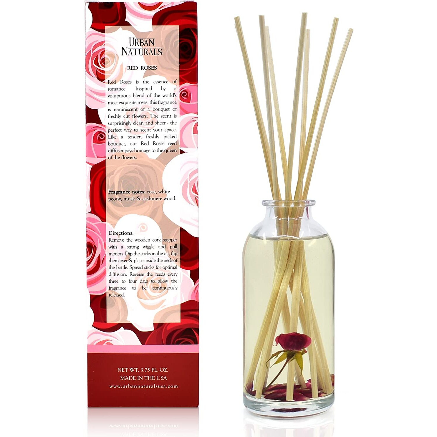 Urban Naturals Red Roses Reed Diffuser Oil Gift Set| Floral Scented Sticks Room Freshener For Bathroom, Kitchen & Bedroom | Great Idea