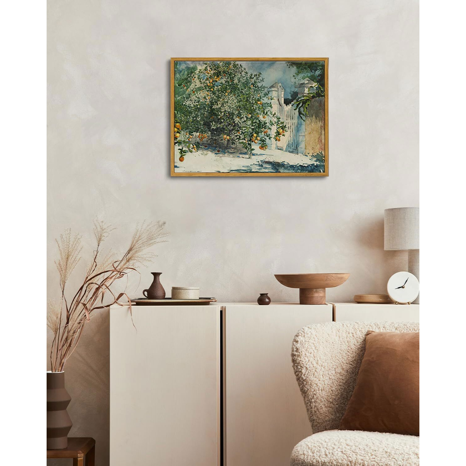 Oiqartoiq Framed Vintage Landscape Wall Art Orange Trees Still Life Oil Painting Canvas Prints Country Farmhouse Aesthetic Decor Pictures For Kitchen Bedroom Living Room Bathroom