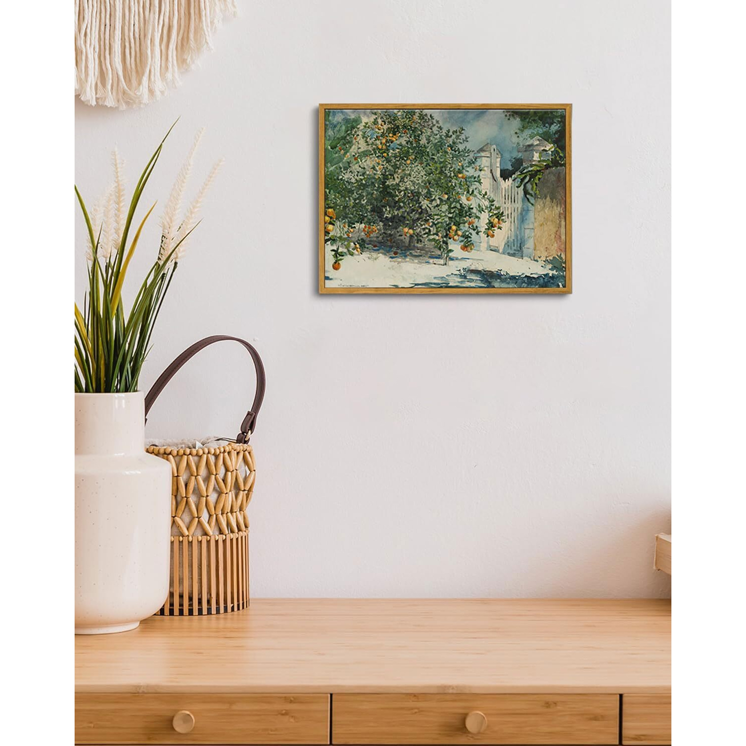 Oiqartoiq Framed Vintage Landscape Wall Art Orange Trees Still Life Oil Painting Canvas Prints Country Farmhouse Aesthetic Decor Pictures For Kitchen Bedroom Living Room Bathroom