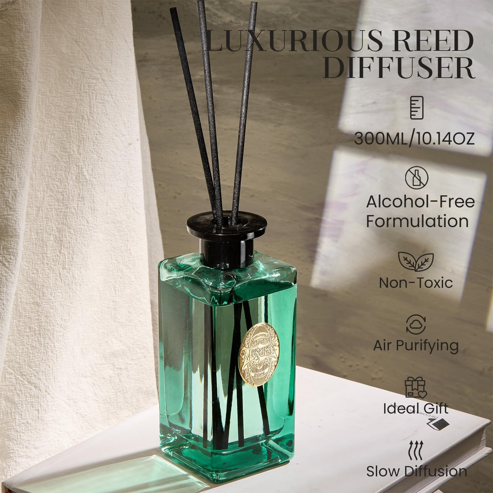 M&Sense 10.14 Oz Large Reed Diffuser | Sea Island Cottonscent Oil Diffuser With Sticks |Hotel Collection Non-Toxic Essential Oil |For Bedroom Bathroom Living Room