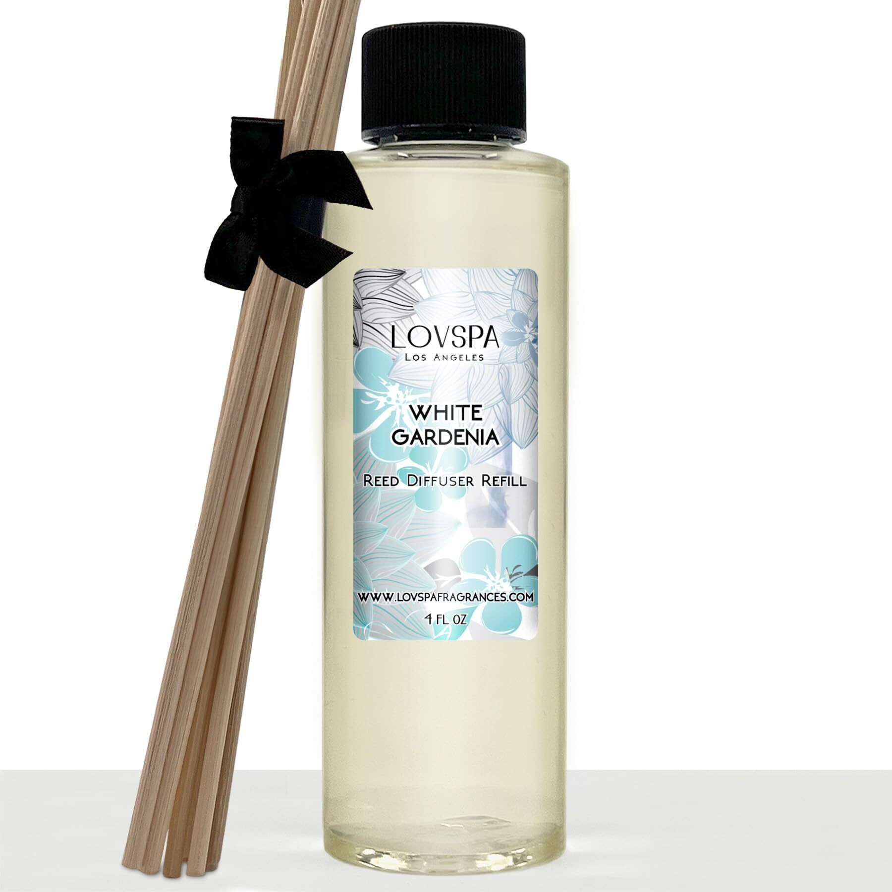 Lovspa White Gardenia Reed Diffuser Oil Refill With Replacement Reed Sticks | With Jasmine, Rose, Wild Violets And Tuberose, 4 Oz | Made In The Usa