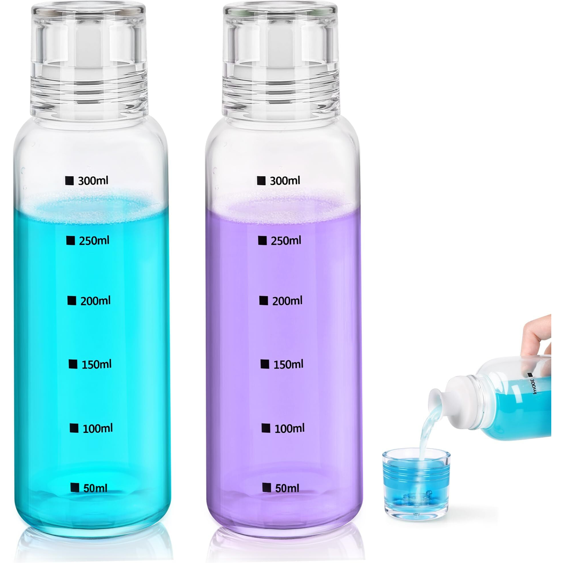 Mytium 2Pcs Glass Mouthwash Dispenser - 10 Oz Mouthwash Container With Lid Cup And Pour Spout Refillable Countertop Mouth Wash Dispenser For Bathroom