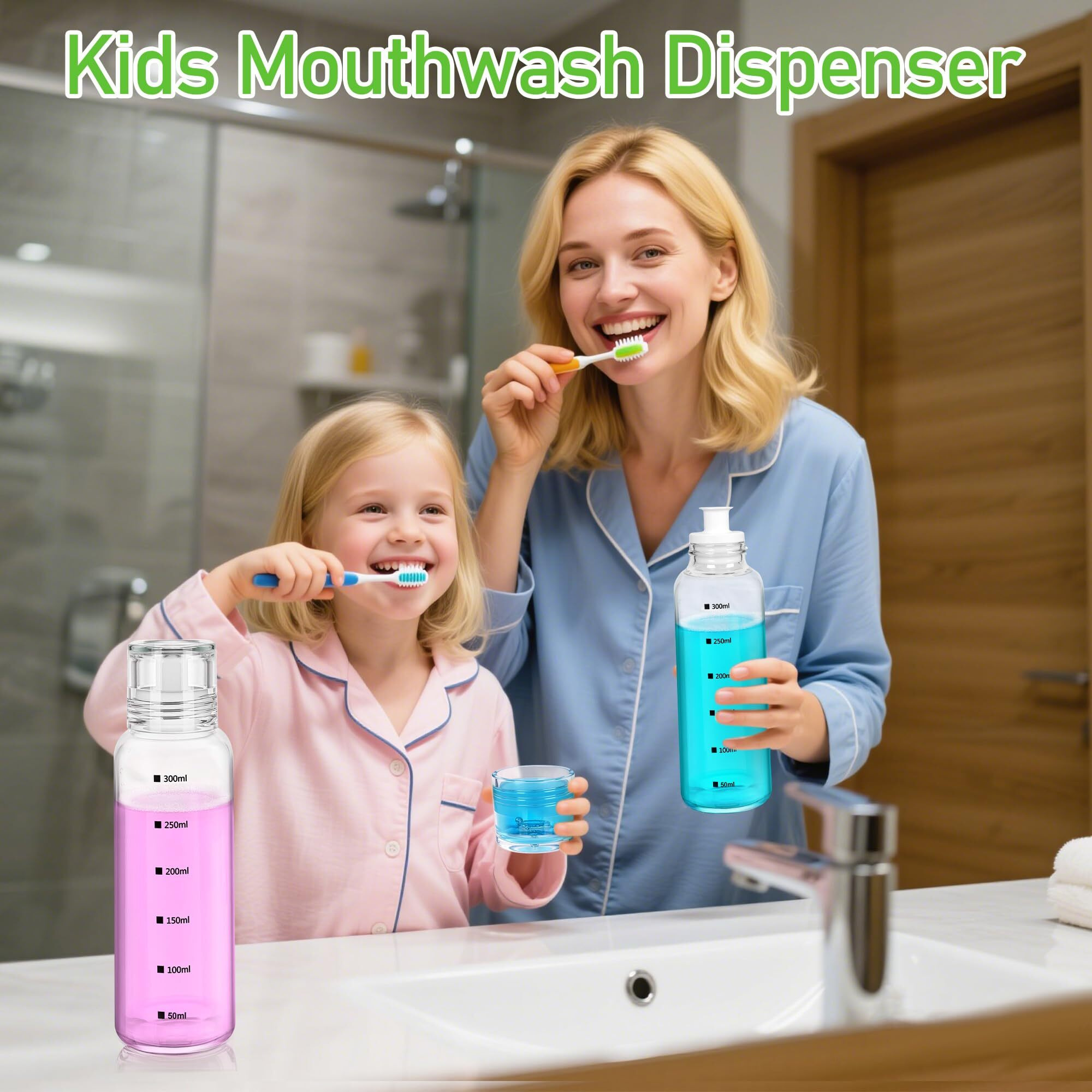 Mytium 2Pcs Glass Mouthwash Dispenser - 10 Oz Mouthwash Container With Lid Cup And Pour Spout Refillable Countertop Mouth Wash Dispenser For Bathroom