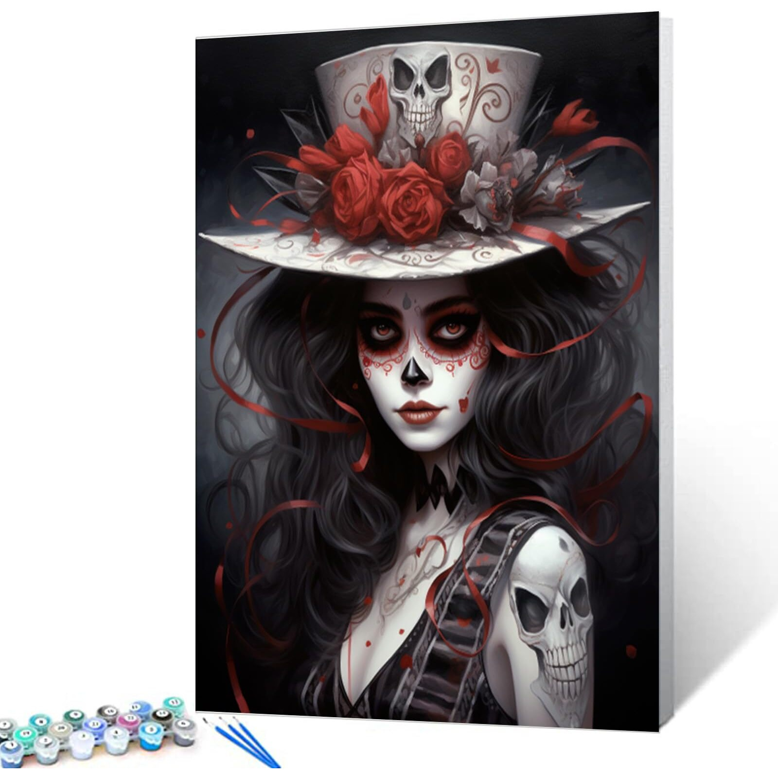 Aihonmin Day Of The Dead Paint By Numbers Kits For Adults Clown Diy Canvas Oil Painting Acrylic Pigment Kits Skull And Flowers Paint By Number Home Wall Art Decor Gift Artwork 16X20In(Frameless)