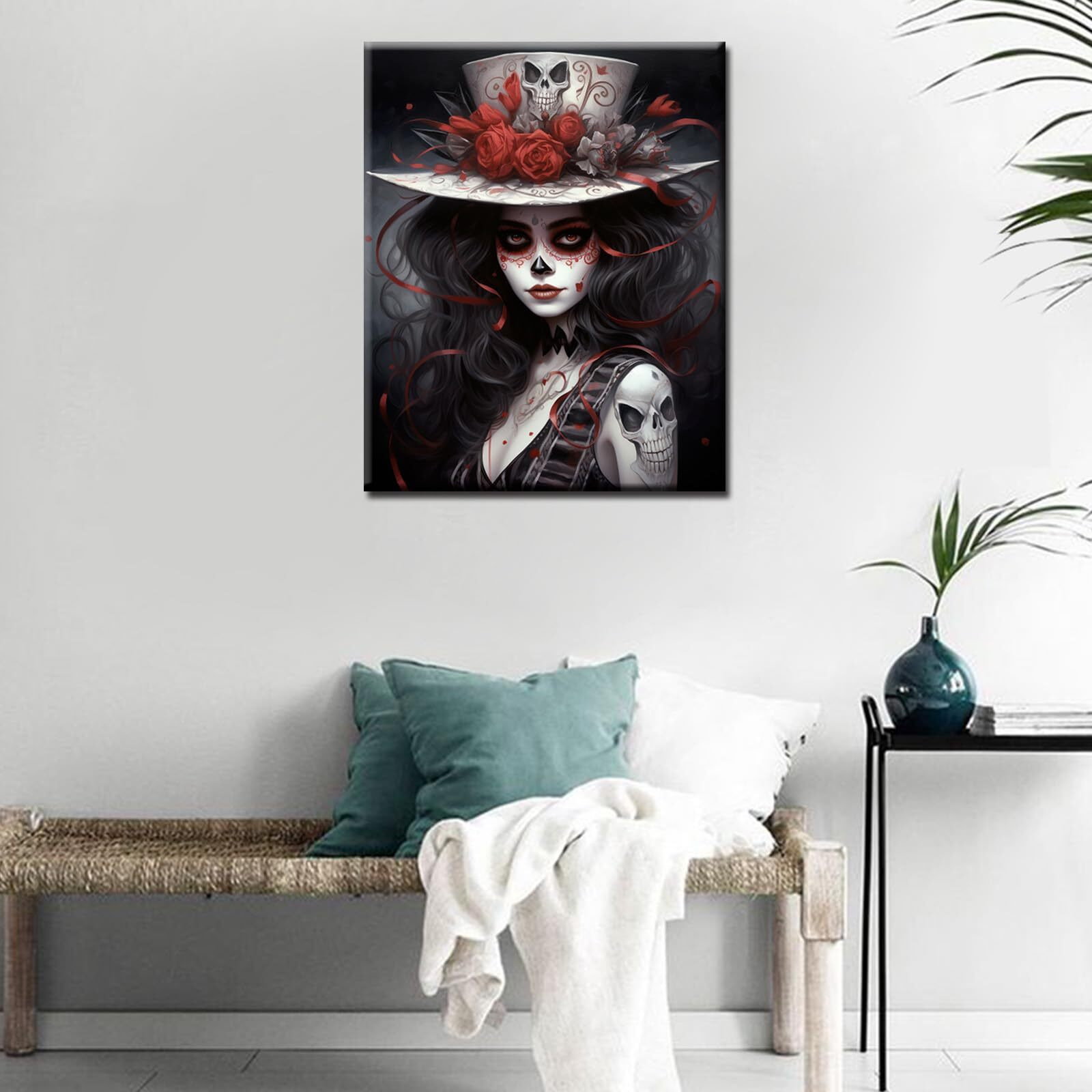 Aihonmin Day Of The Dead Paint By Numbers Kits For Adults Clown Diy Canvas Oil Painting Acrylic Pigment Kits Skull And Flowers Paint By Number Home Wall Art Decor Gift Artwork 16X20In(Frameless)