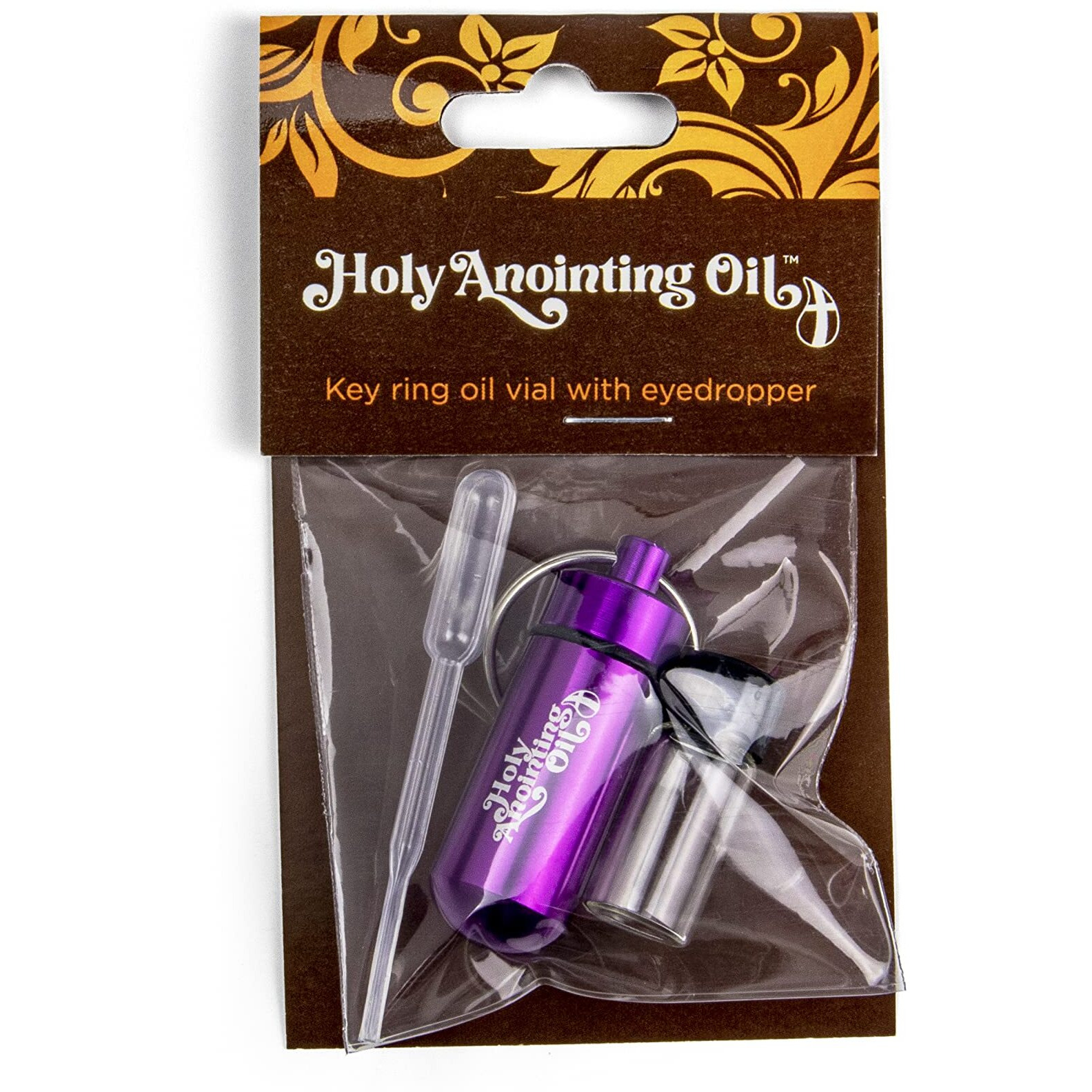 Anointing Oil Bottle Accessory Kit, Purple Keychain Container, Plastic Eyedropper & Small Empty Glass Vial, Screw Top Metal Holder, Protective Travel Set For Holy Oils, Botellas Para Aceite Ungido