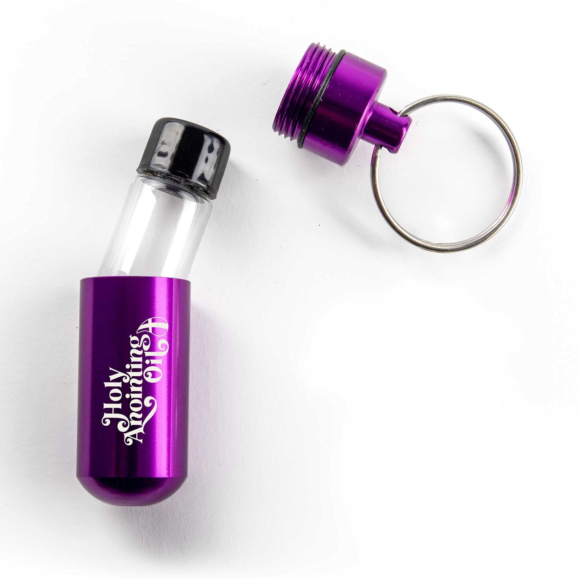 Anointing Oil Bottle Accessory Kit, Purple Keychain Container, Plastic Eyedropper & Small Empty Glass Vial, Screw Top Metal Holder, Protective Travel Set For Holy Oils, Botellas Para Aceite Ungido