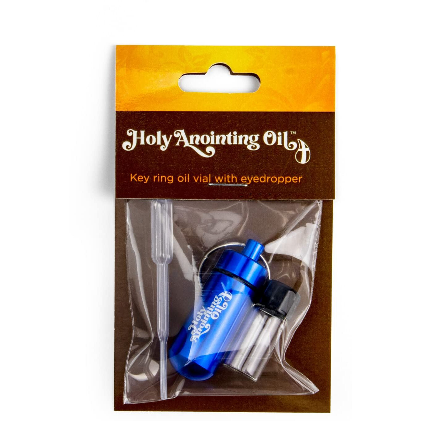 Anointing Oil Bottle Accessory Kit, Blue Keychain Container, Plastic Eyedropper & Small Empty Glass Vial, Screw Top Metal Holder, Protective Travel Set For Holy Oils, Botellas Para Aceite Ungido