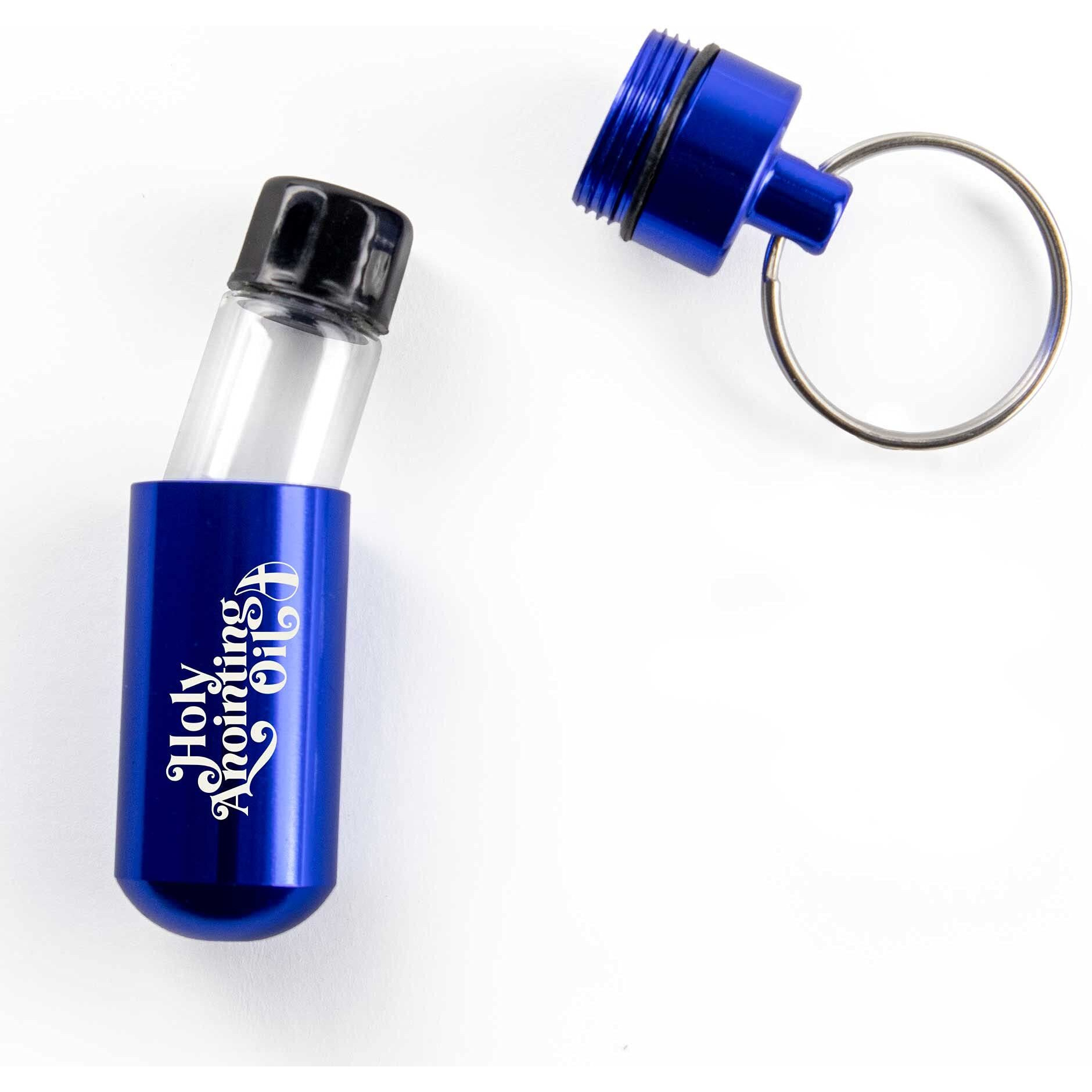 Anointing Oil Bottle Accessory Kit, Blue Keychain Container, Plastic Eyedropper & Small Empty Glass Vial, Screw Top Metal Holder, Protective Travel Set For Holy Oils, Botellas Para Aceite Ungido
