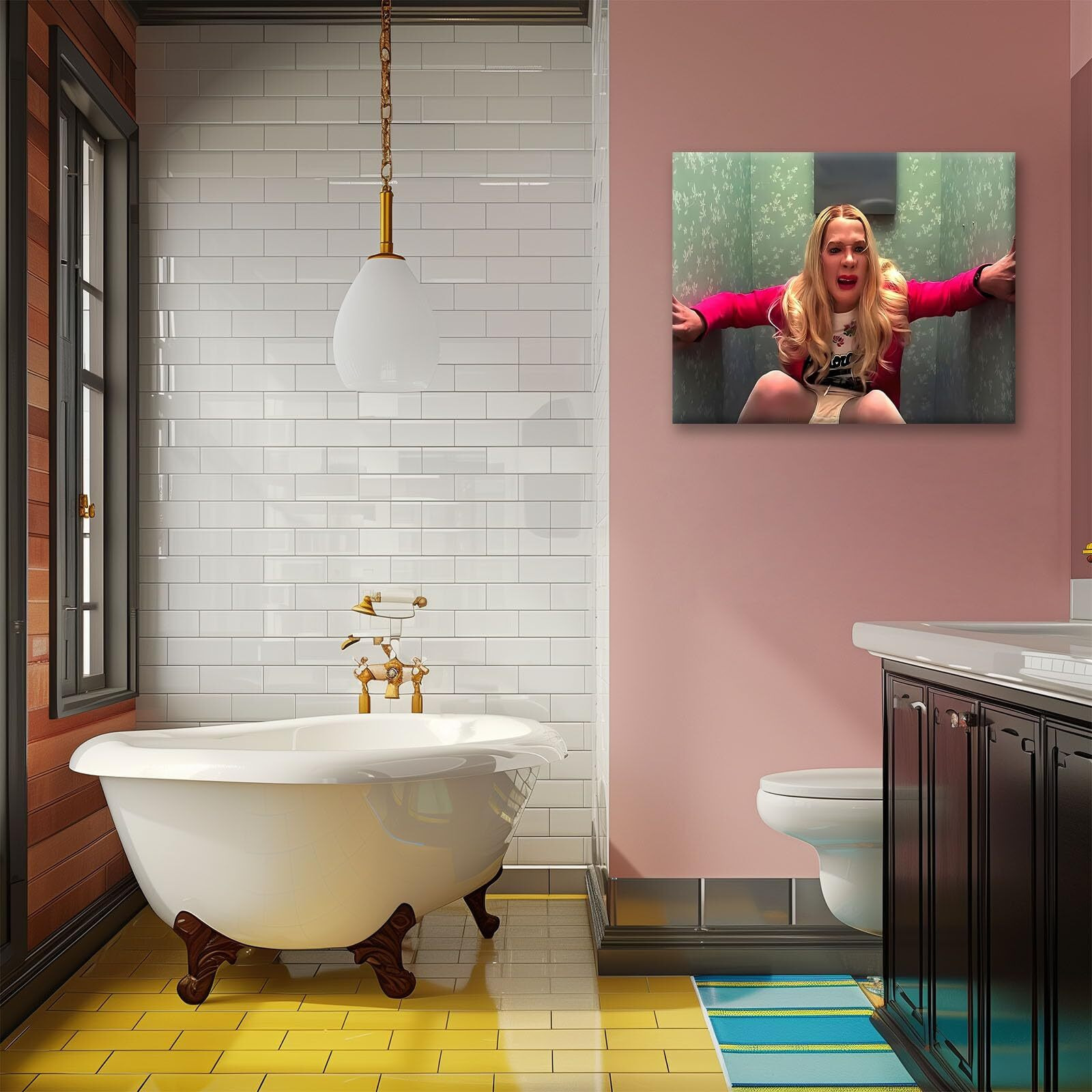 B.B.F Make Funny Framed Canvas Wall Art Bathroom Decor Black Humorous Comedy Movies Poster White Chicks Oil Painting Modern Artwork For Living Room Dorm Wall Home Decoration (20X24Inch)
