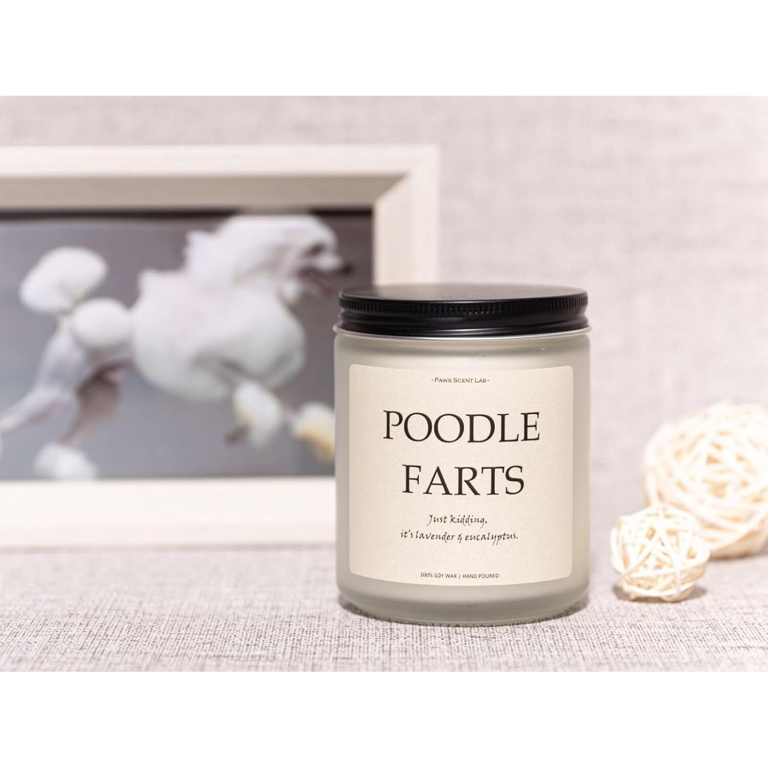 Poodle Gifts For Poodle Lovers, Standard Poodle Gifts, Dog Farts Candle, Dog Mom Gifts For Women - Lavender & Eucalyptus, Crafted By Natural Soy Wax & Natural Essential Oils, 7Oz