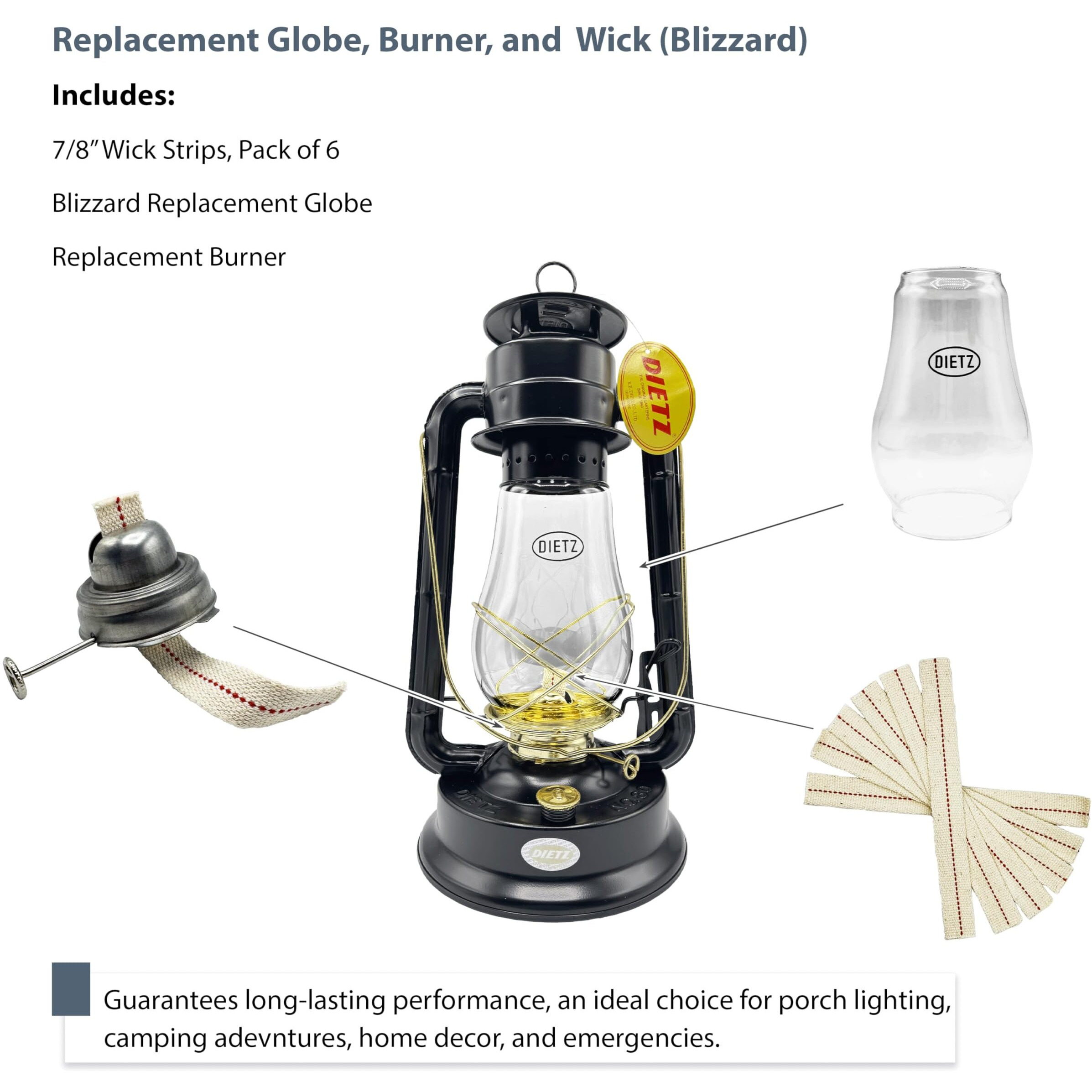 Light Of Mine - Dietz 80 Blizzard Oil Lantern With 7/8"" Replacement Wick Strips (Replacement Blizzard Globe, Burner, And Wick)
