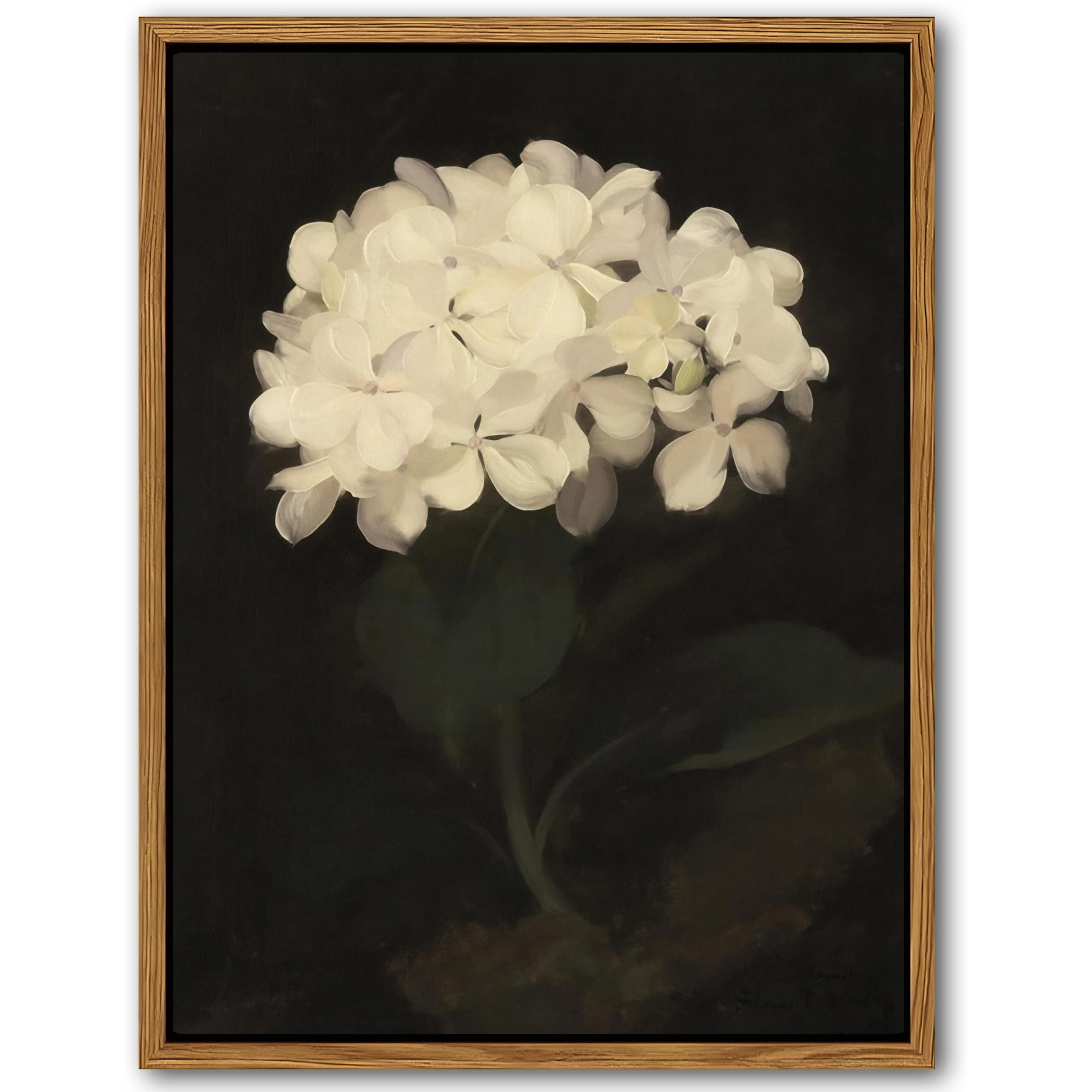 Framed Wall Art For Living Room - Vintage White Hydrangea Oil Painting Canvas Prints, Aesthetic Bedroom Wall Art, Kitchen Decor For Shelves, Bathroom Office Artwork Wall Decor - 8X10In