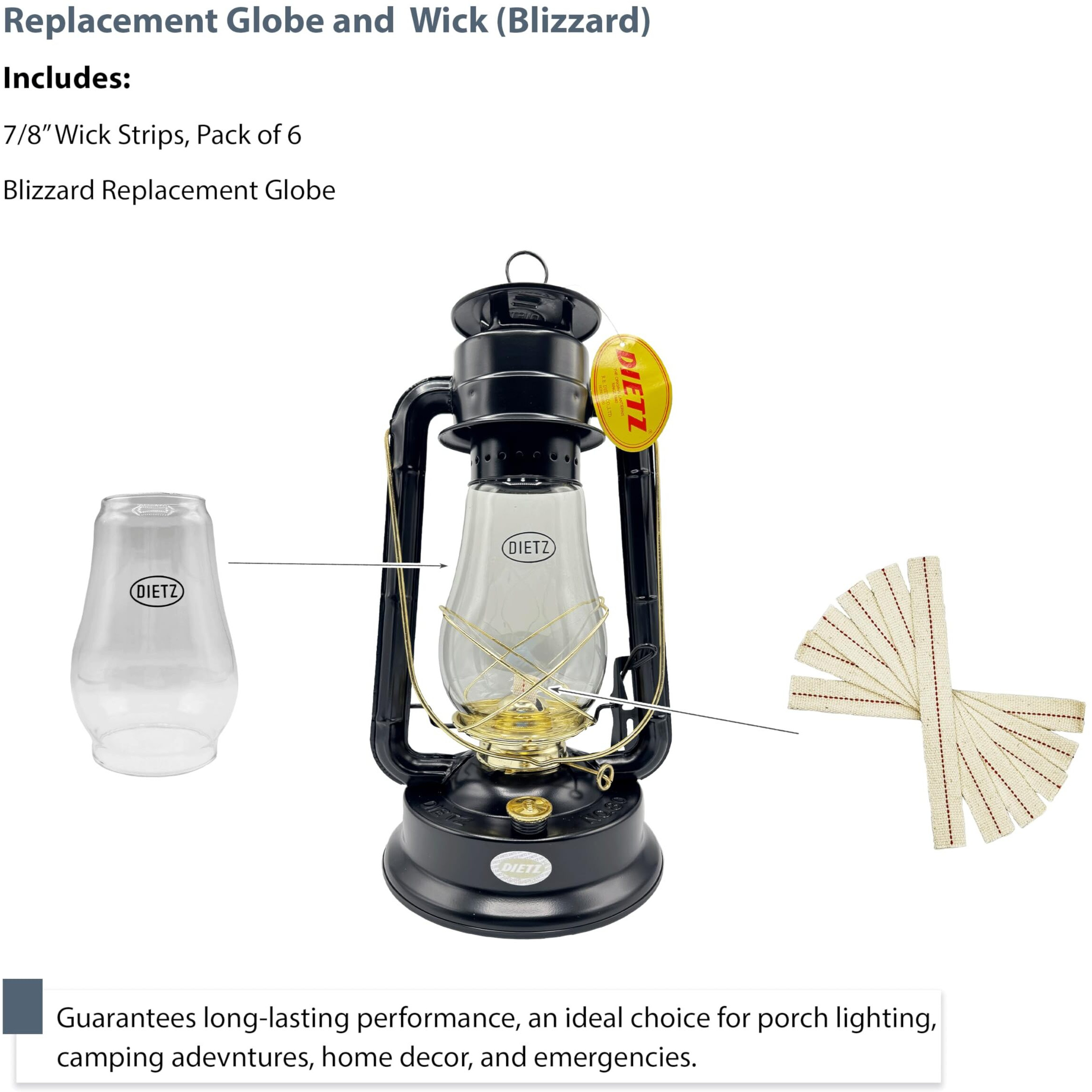 Light Of Mine - Dietz 80 Blizzard Oil Lantern With 7/8"" Replacement Wick Strips (Replacement Blizzard Globe With Wick)