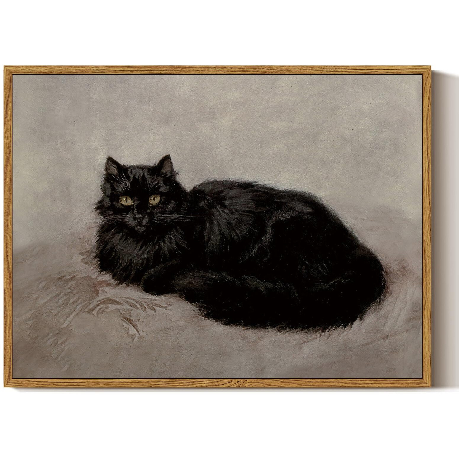 Arpeotcy Vintage Framed Canvas Wall Art, 12X16Inch, Black Cat Artworks, Modern Animal Oil Paintings Decor, Retro Classical Prints Hanging Wall Decor For Bathroom Living Room Bedroom Office