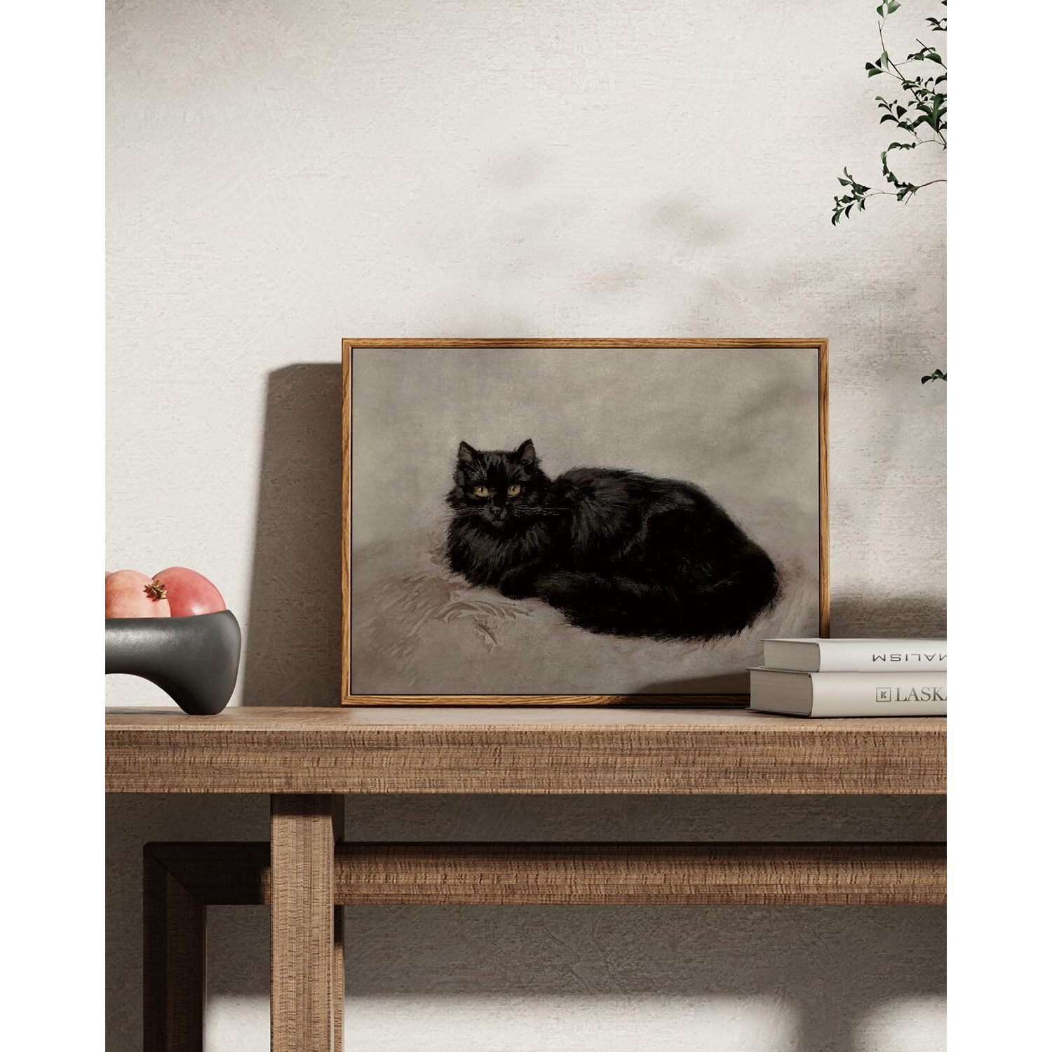 Arpeotcy Vintage Framed Canvas Wall Art, 12X16Inch, Black Cat Artworks, Modern Animal Oil Paintings Decor, Retro Classical Prints Hanging Wall Decor For Bathroom Living Room Bedroom Office