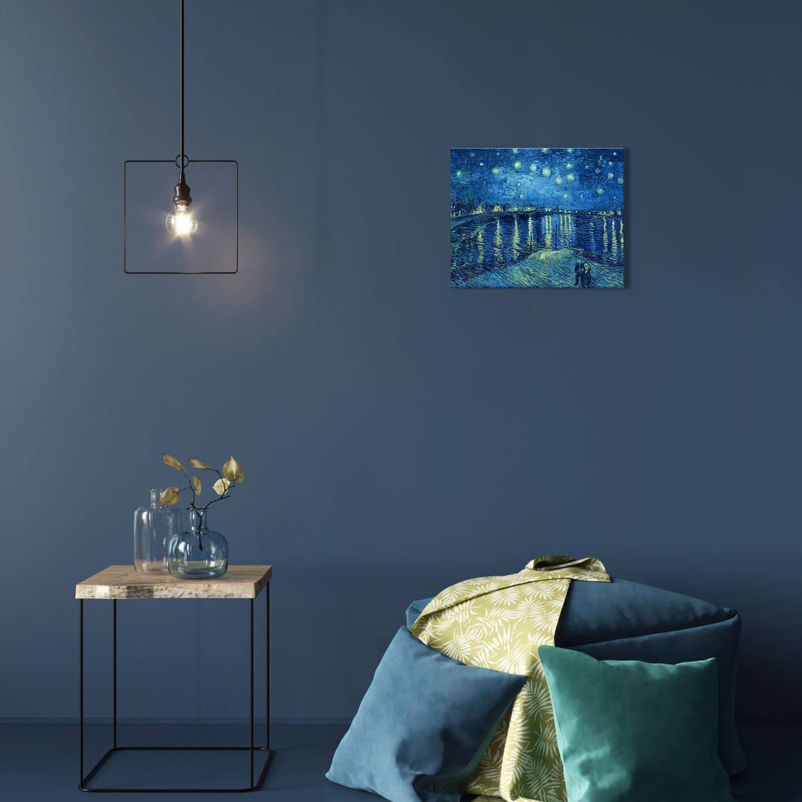 Van Gogh Canvas Wall Art Starry Night Over The Rhne Oil Painting Picture Reproduction Room Decor, Famous Art Prints Framed Poster Modern Artwork Home Decoration 12"" X 15""