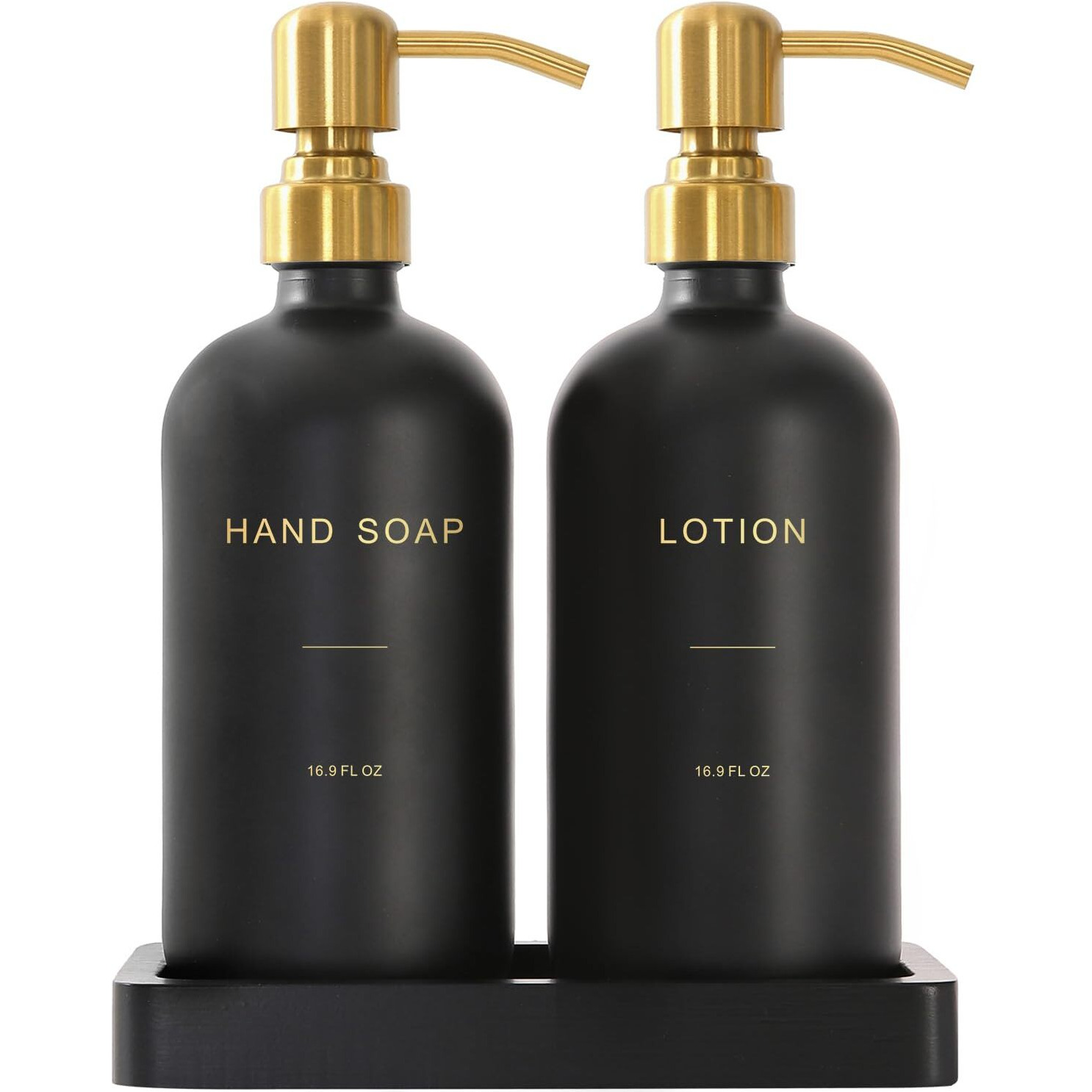 Prus Waso Soap Dispenser Bathroom Set, Hand And Lotion Dispenser With Stainless Steel Pump, Perfect For Black And Gold Bathroom Decor. (Gold & Black)