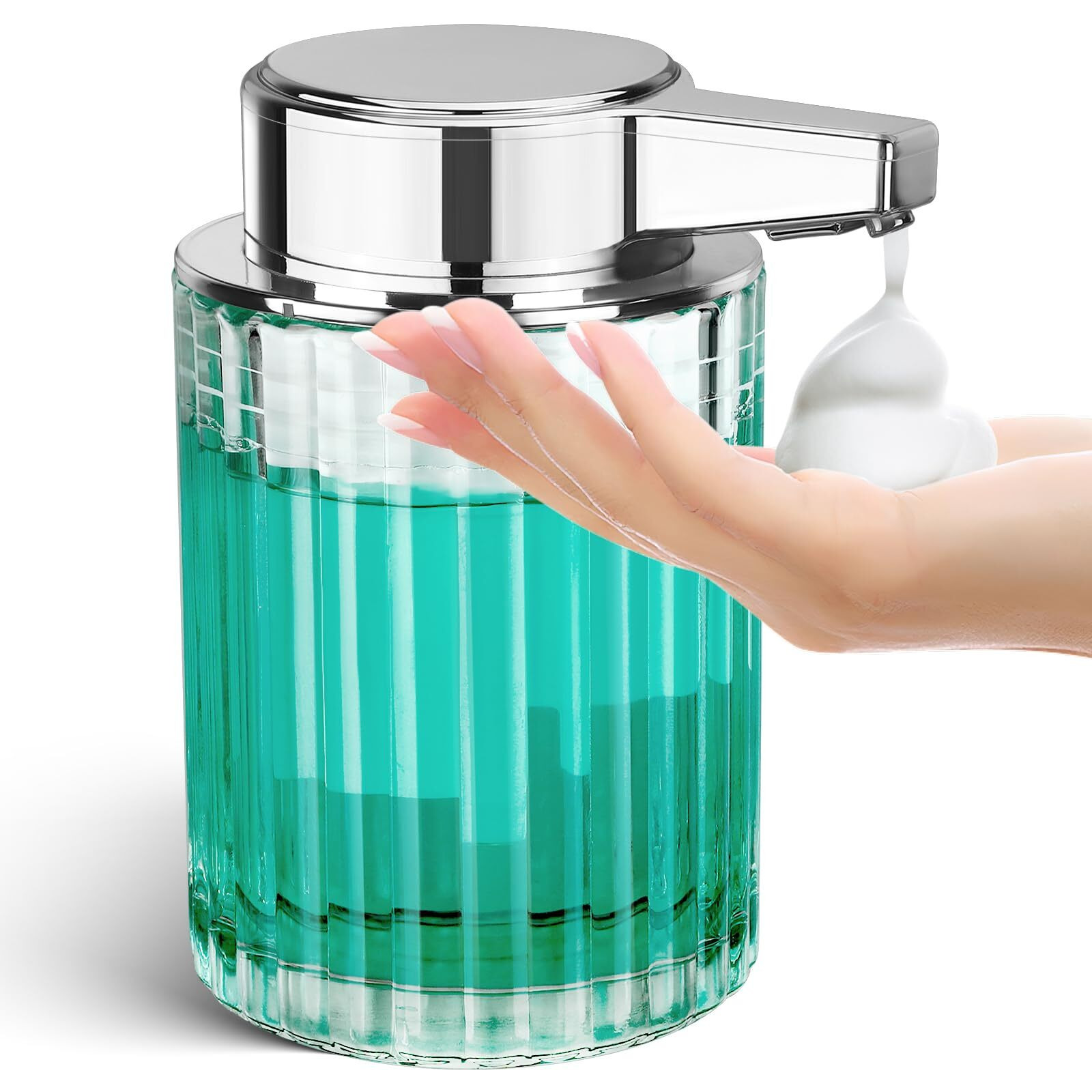 Automatic Soap Dispenser Foam For Bathroom 8 Oz Glass Touchless Clear Auto Foaming Soap Dispenser For Kitchen - Hand Dish Lotion Home Countertop Kids - Family Couple